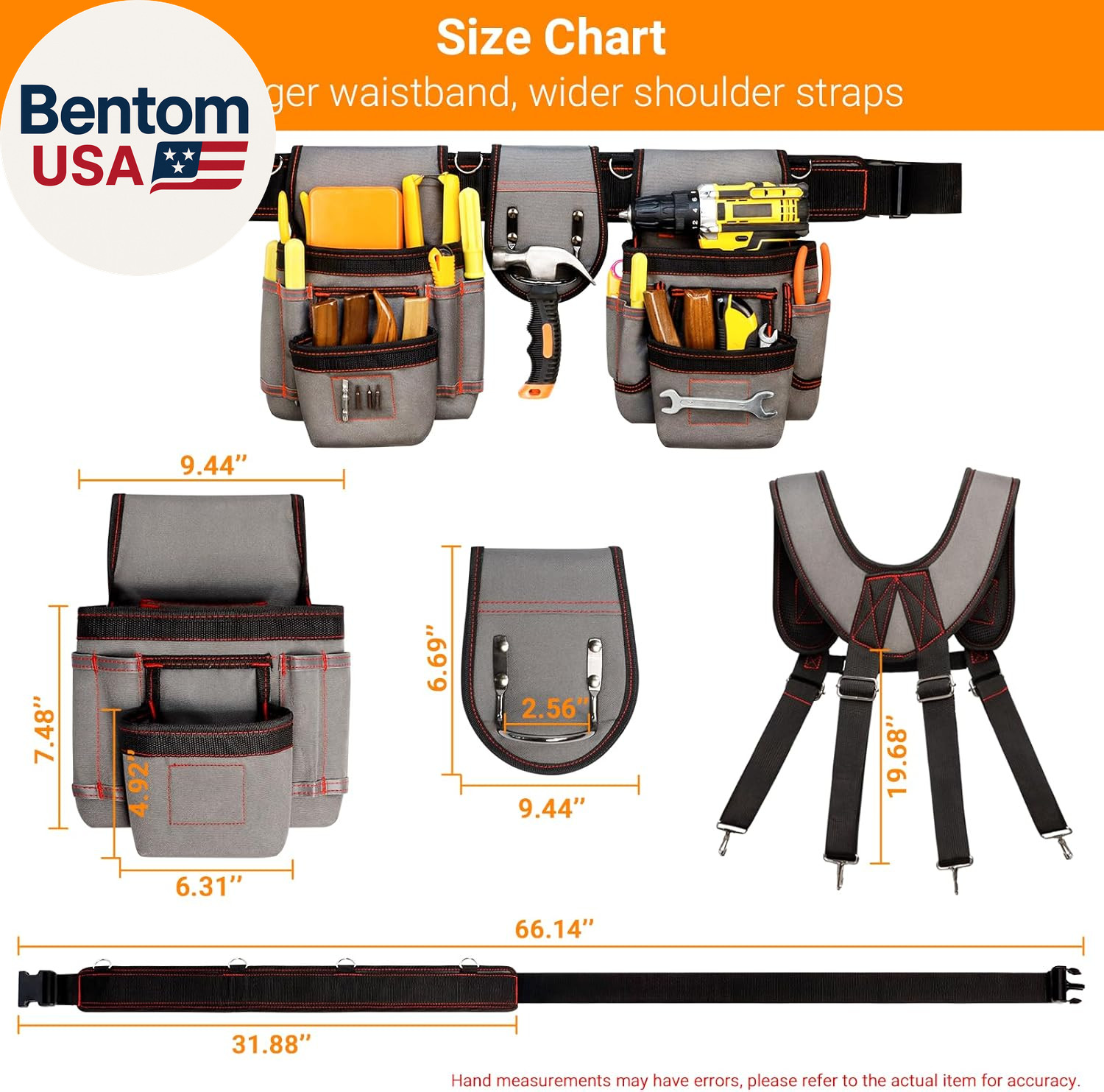 Tool Belt with Suspenders, Professional Tool Belt for Men, Magnetic Tool Belts w