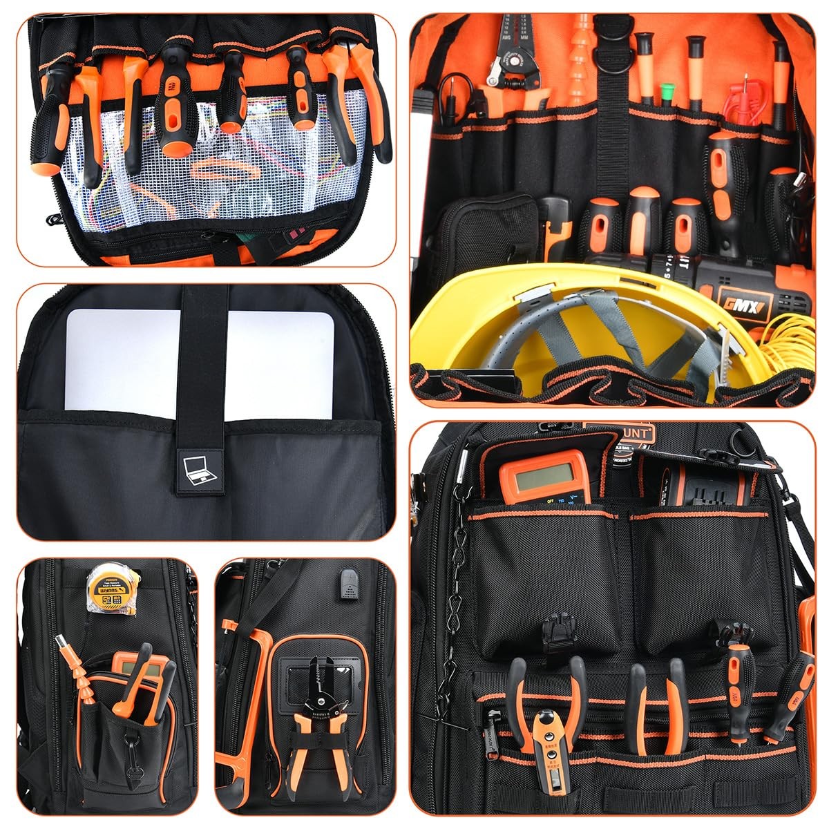 LOKASS Tool Backpack Heavy Duty with Molded Bottom, 1680D 56-Pocket Tool Bag …
