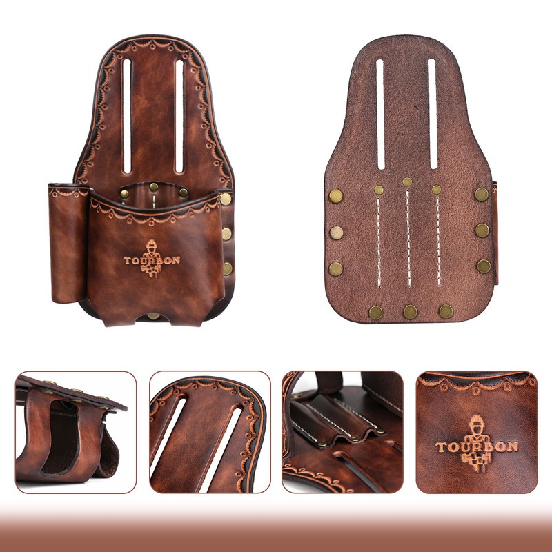 TOURBON Leather Tape Measuring Belt Pouch Knife Holder Contractor Pencil Case