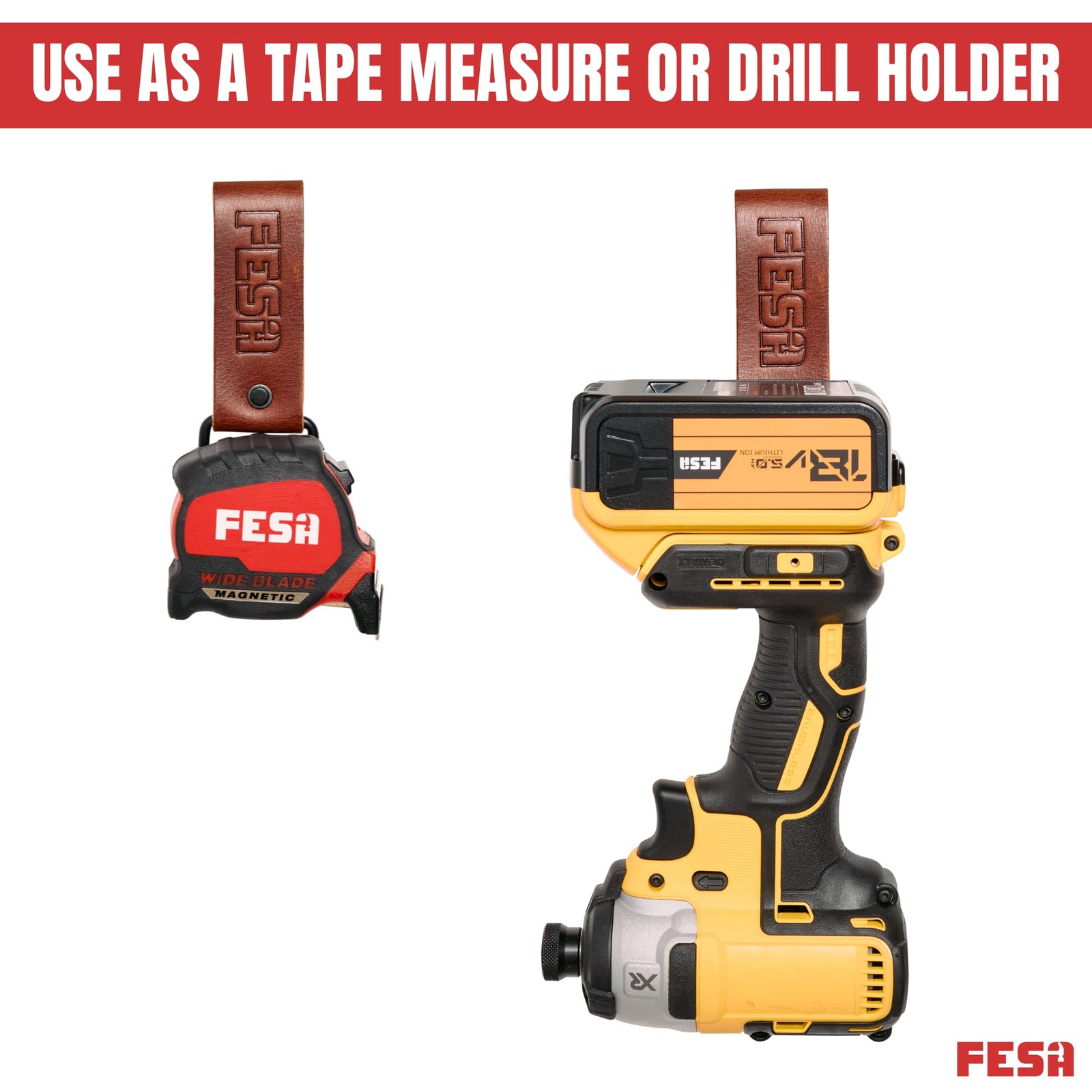 FESA Leather Tape Measure Holder – Set of 2 – Leather Measuring Tape or Drill…