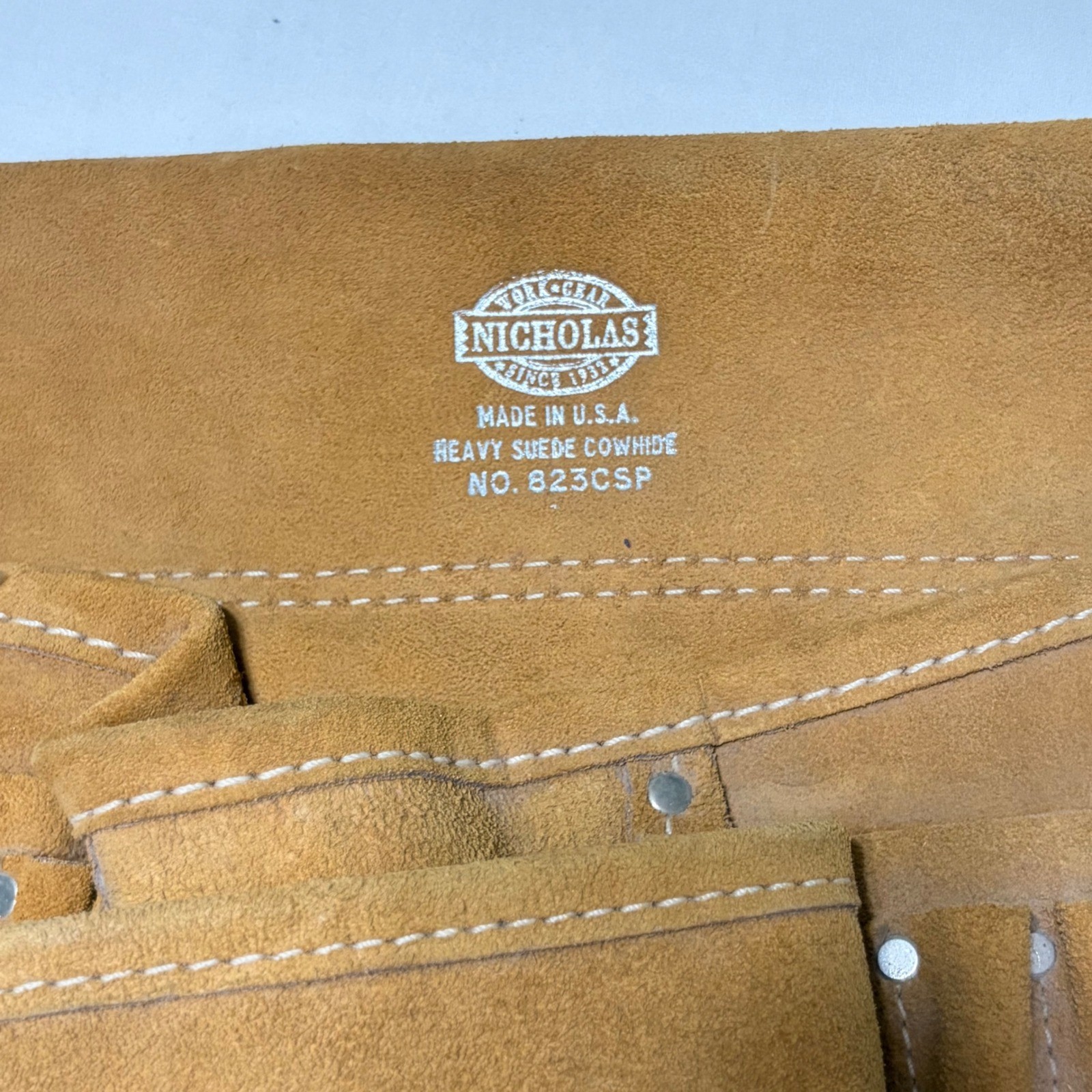 Nicholas Work Gear 823CSP Heavy Suede Cowhide Tool Pouch Tan Made in USA