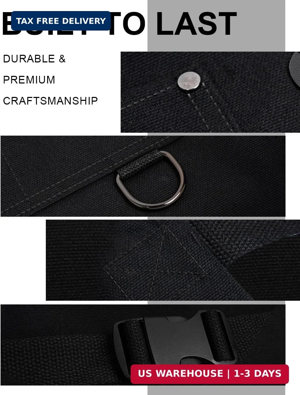 Heavy Duty Canvas Tool Aprons for Men: 6-Pocket, with Quick-Release Buckle, Ergo