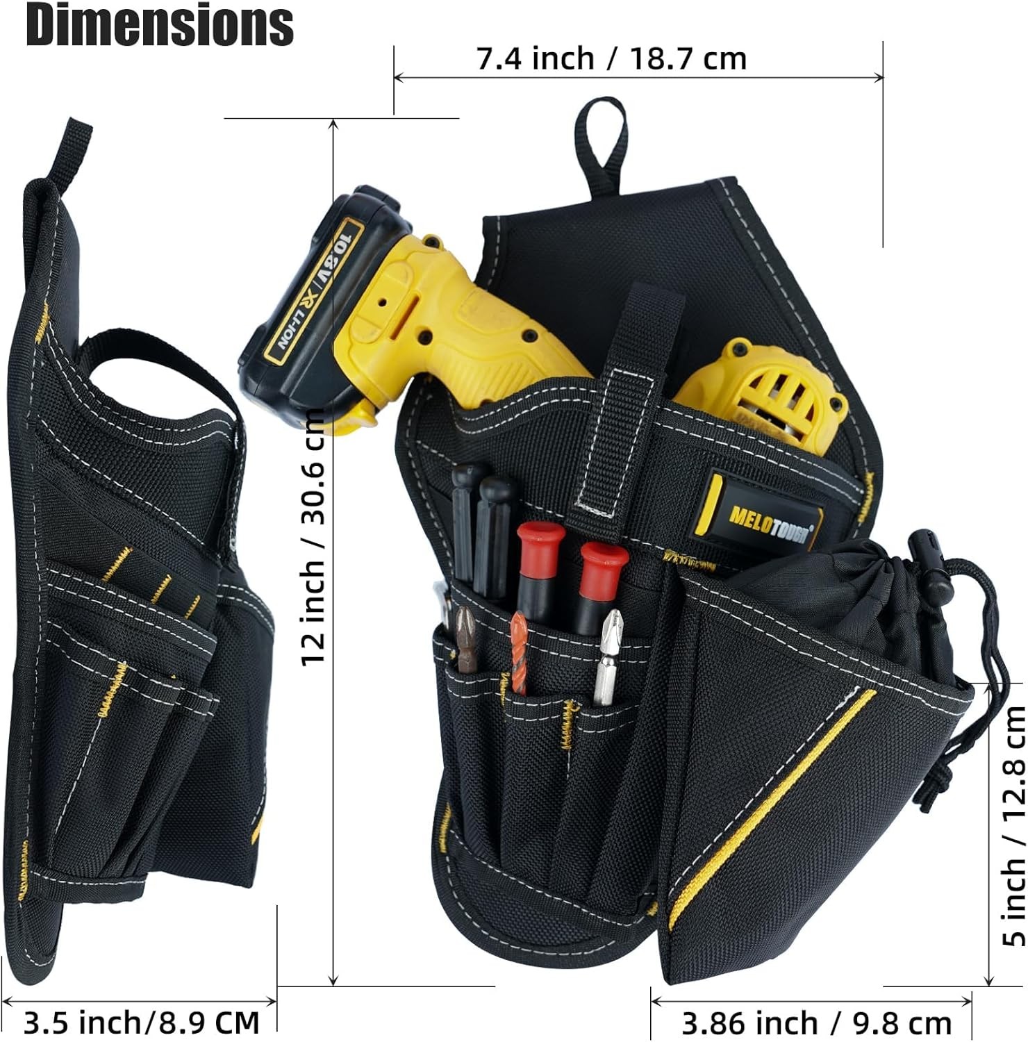 3-in-1 Drill Holster Combo w/ Magnetic Wristband Tool Belt Holder Right Hand
