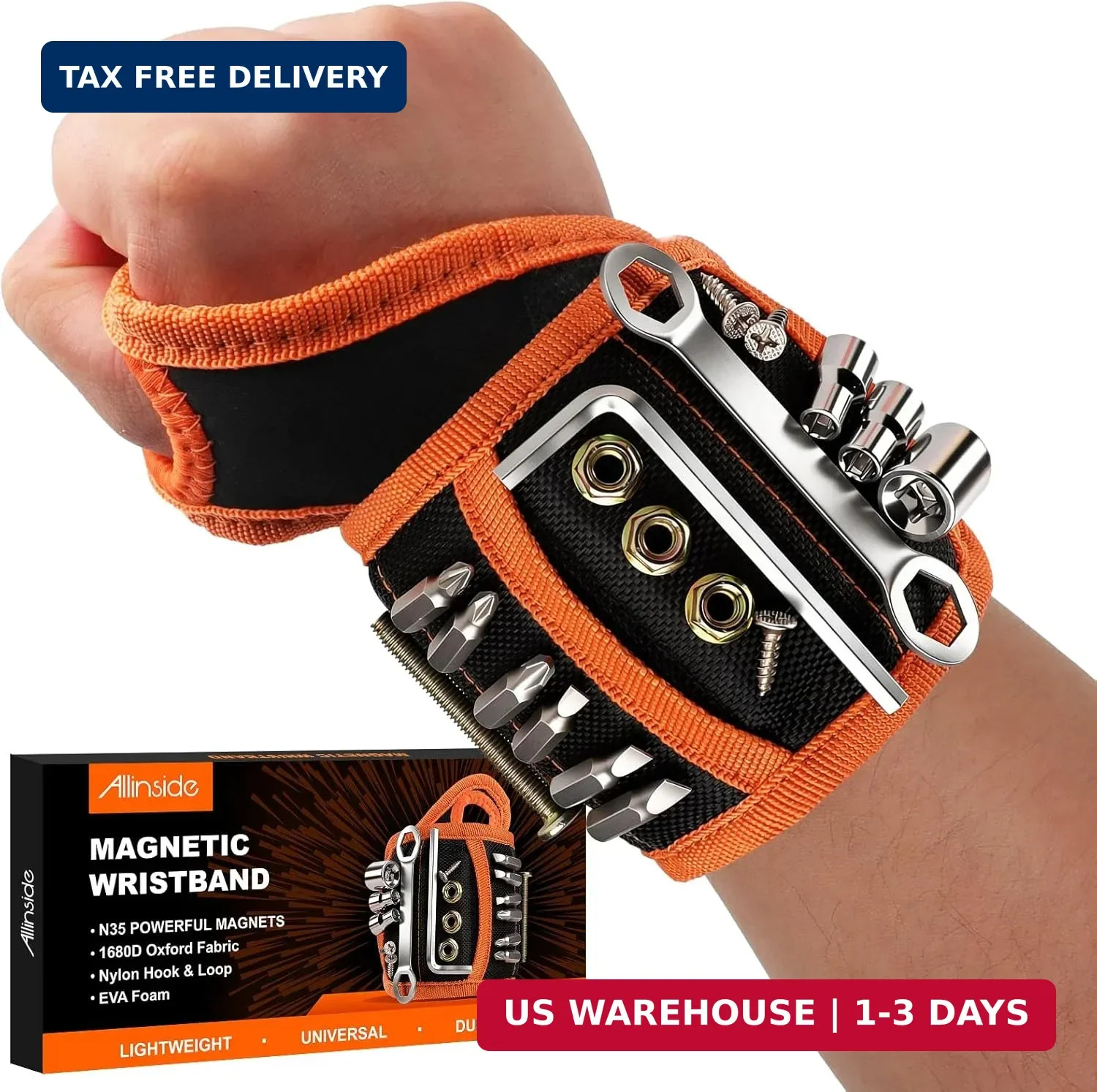 Allinside Magnetic Wristband for Tools, Tool Belt Wrist Band with 15 Powerful Ma