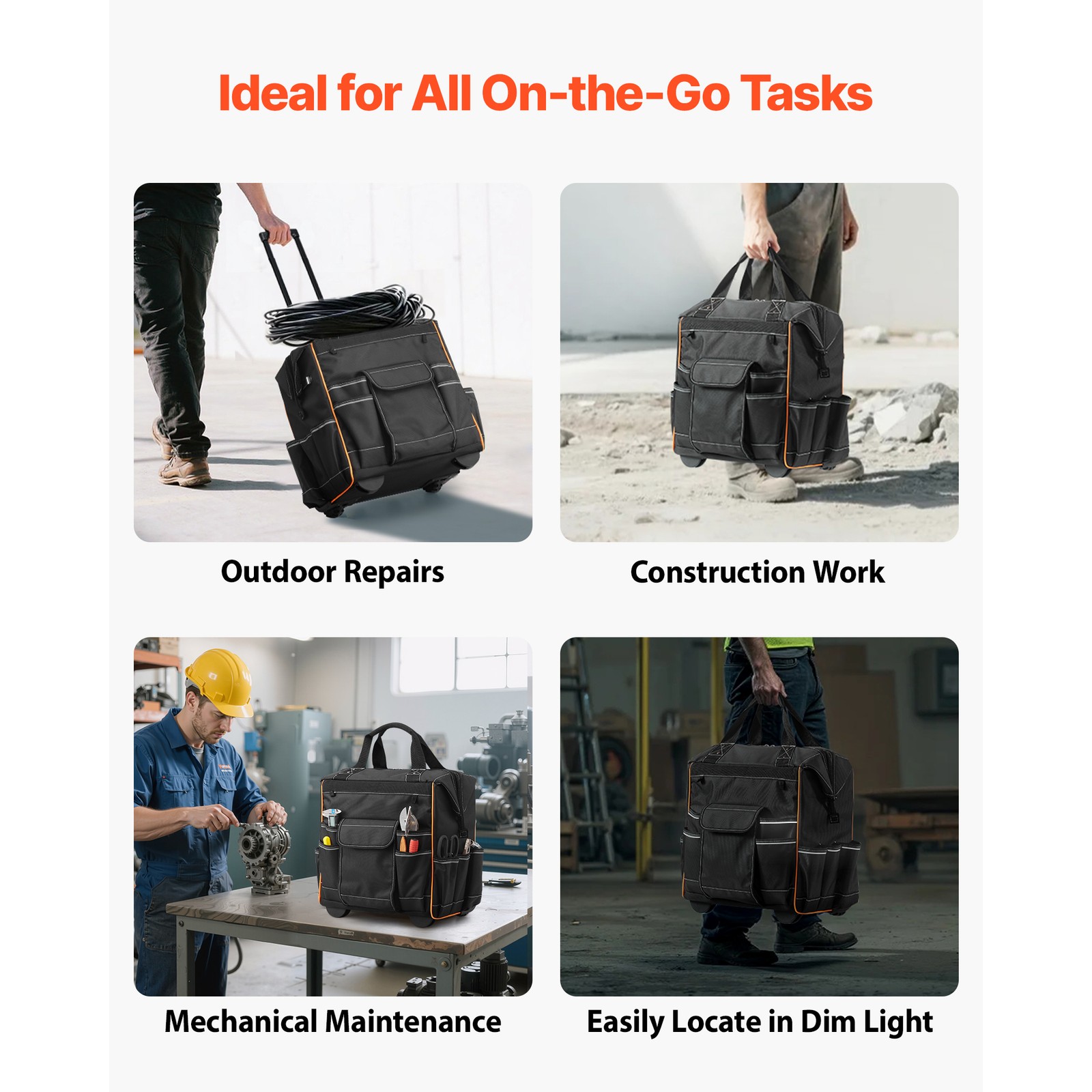 Uimoso Rolling Tool Bag with 25 Pockets and Durable Wheels for Heavy Tools