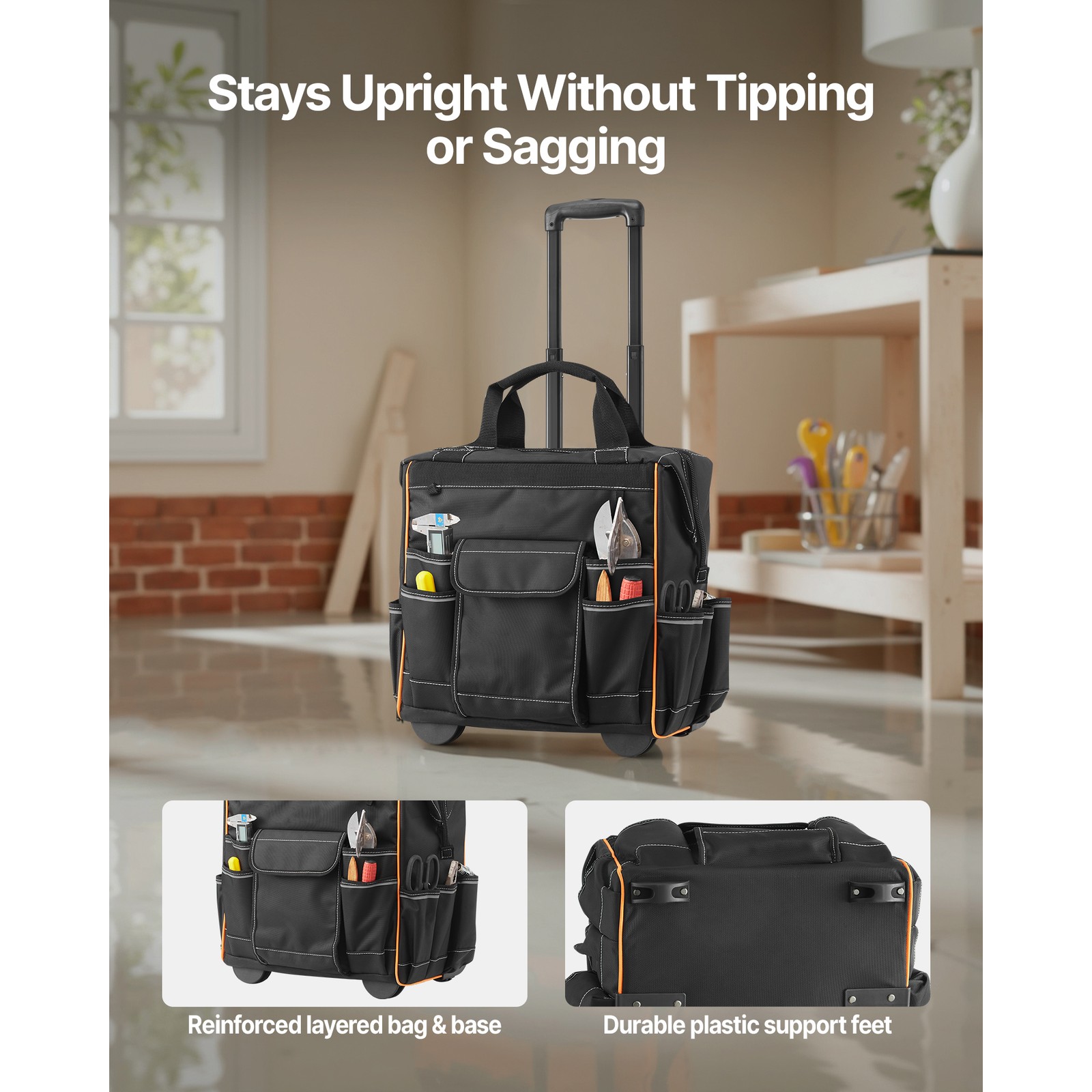 Uimoso Rolling Tool Bag with 25 Pockets and Durable Wheels for Heavy Tools