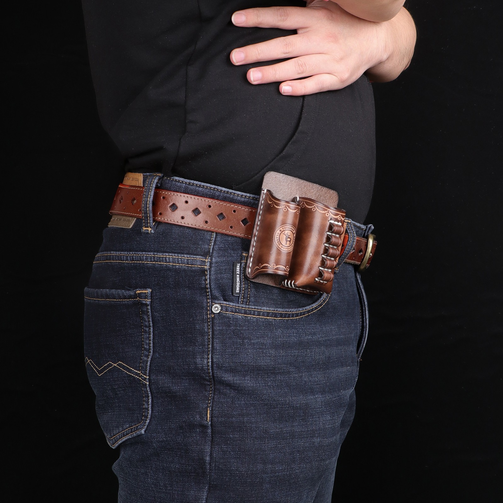 TOURBON Leather 4-in-1 Tools Belt Holder EDC/Flashlight/Bits Adapte