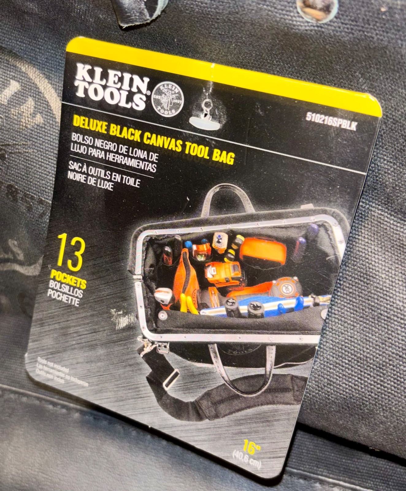 NOS Klein Tools 510216SPBLK Deluxe Black Canvas Tool Bag 16” 13-Pocket w/ Strap