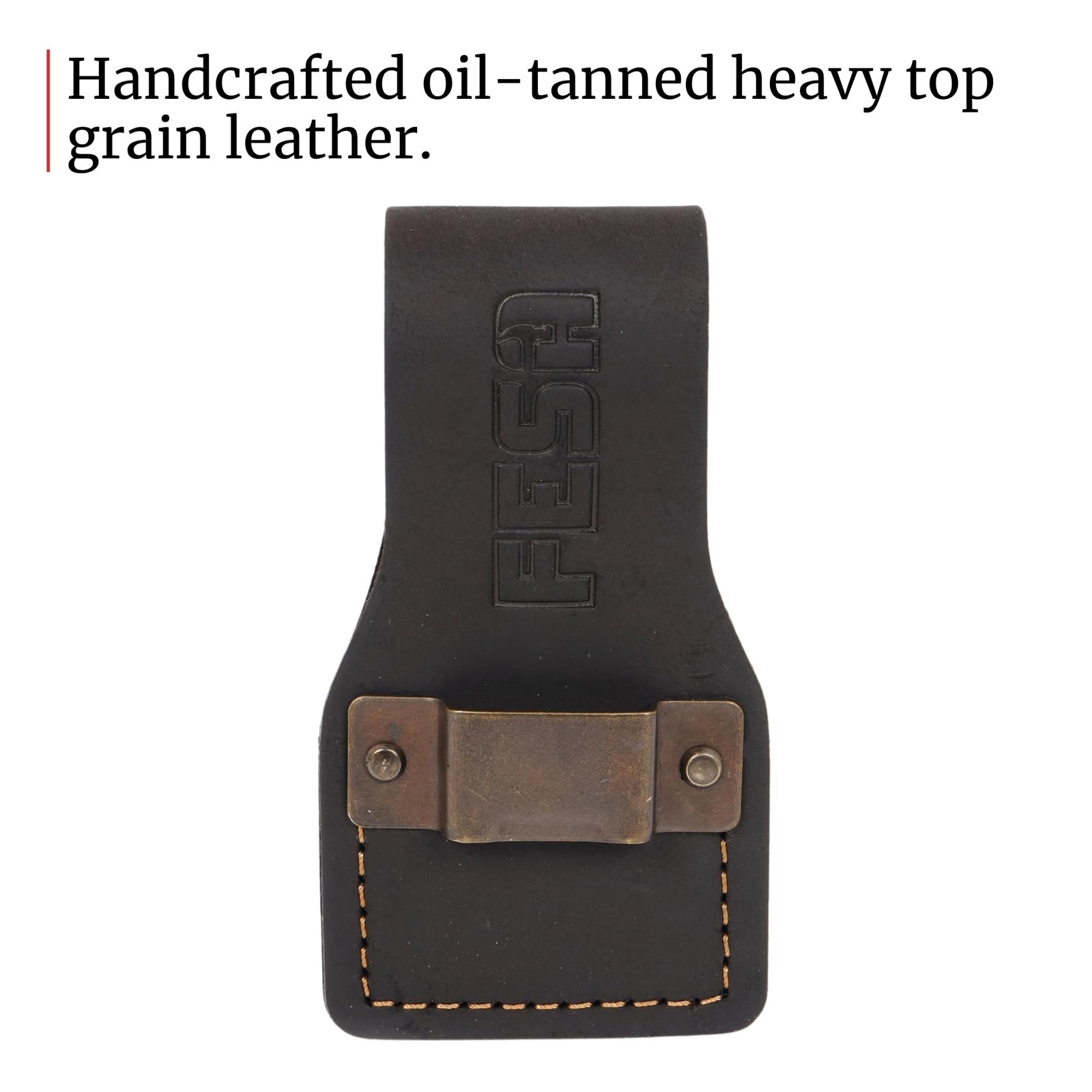 Leather Tape Measure Holder Grain Tool Belt Steel Clip Fits Belts up 3″ Brown