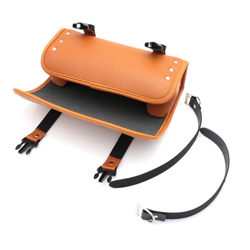 Motorcycle Handlebar Bag, Brown PU Leather, 11.8 x 3.9 x 4.3 inches, 1.5L, 3 …