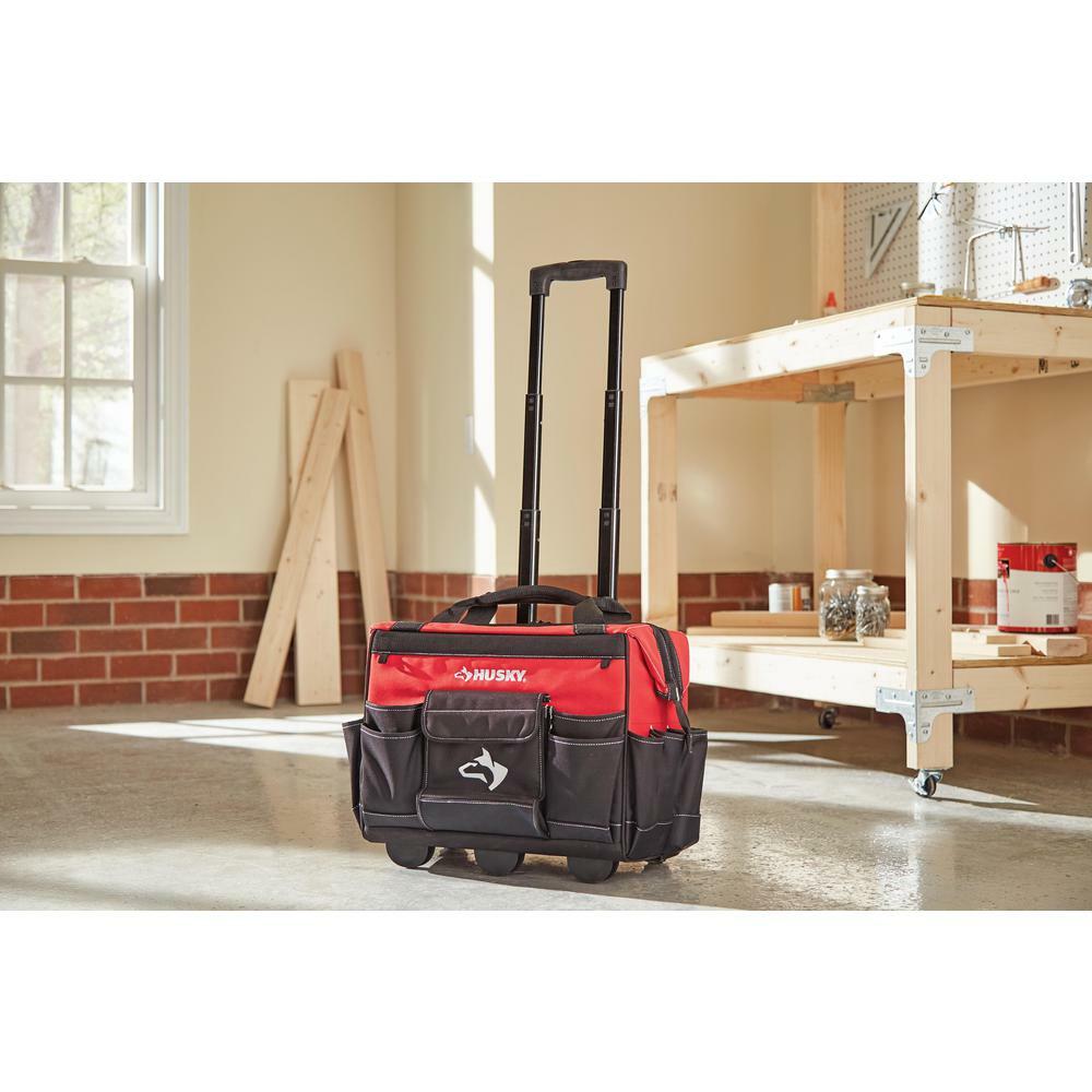 Husky Rolling Tool Bag Toolbag Organizer Storage Wheels 18 in Large 18 Pocket
