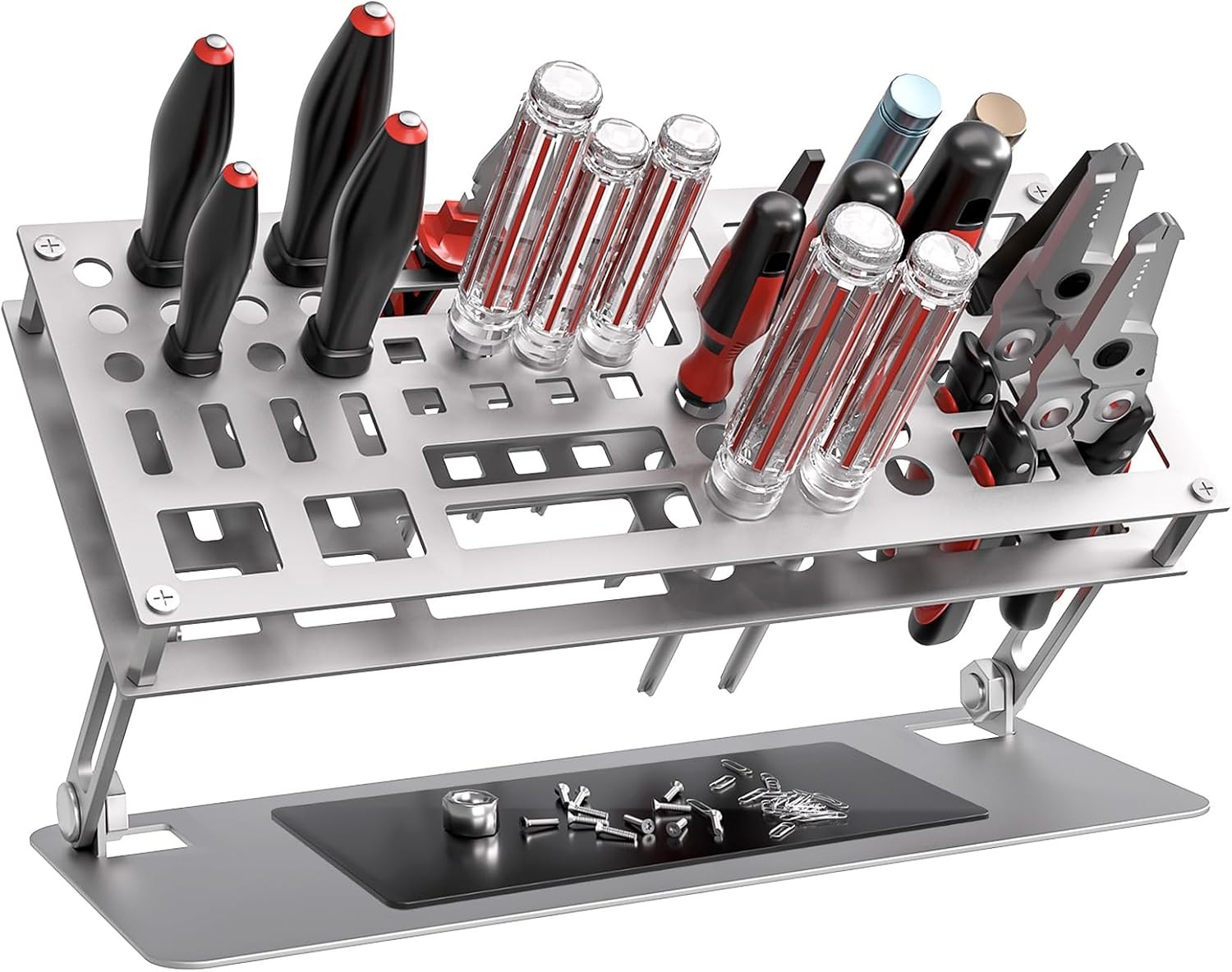 Screwdriver Organizer Holder Adjustable Carbon Steel Silver