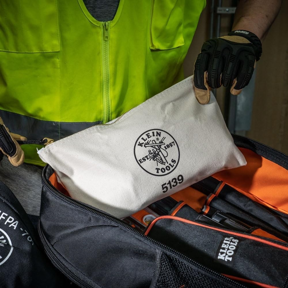 Klein 5139 Heavy-Duty Canvas Tool Pouch with Brass Zipper – 12.5″ Size