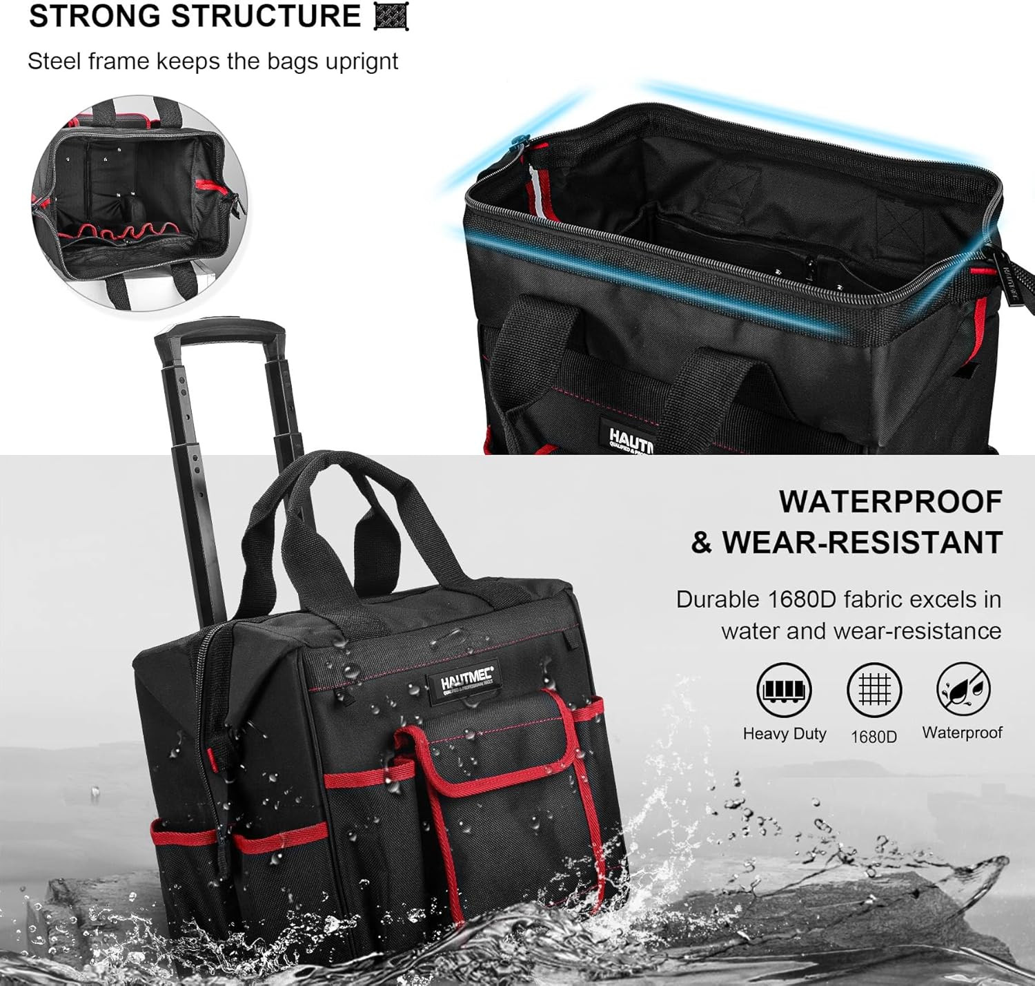 Heavy-Duty 2-Piece Rolling Tool Bag Set with Wheels & Utility Bag