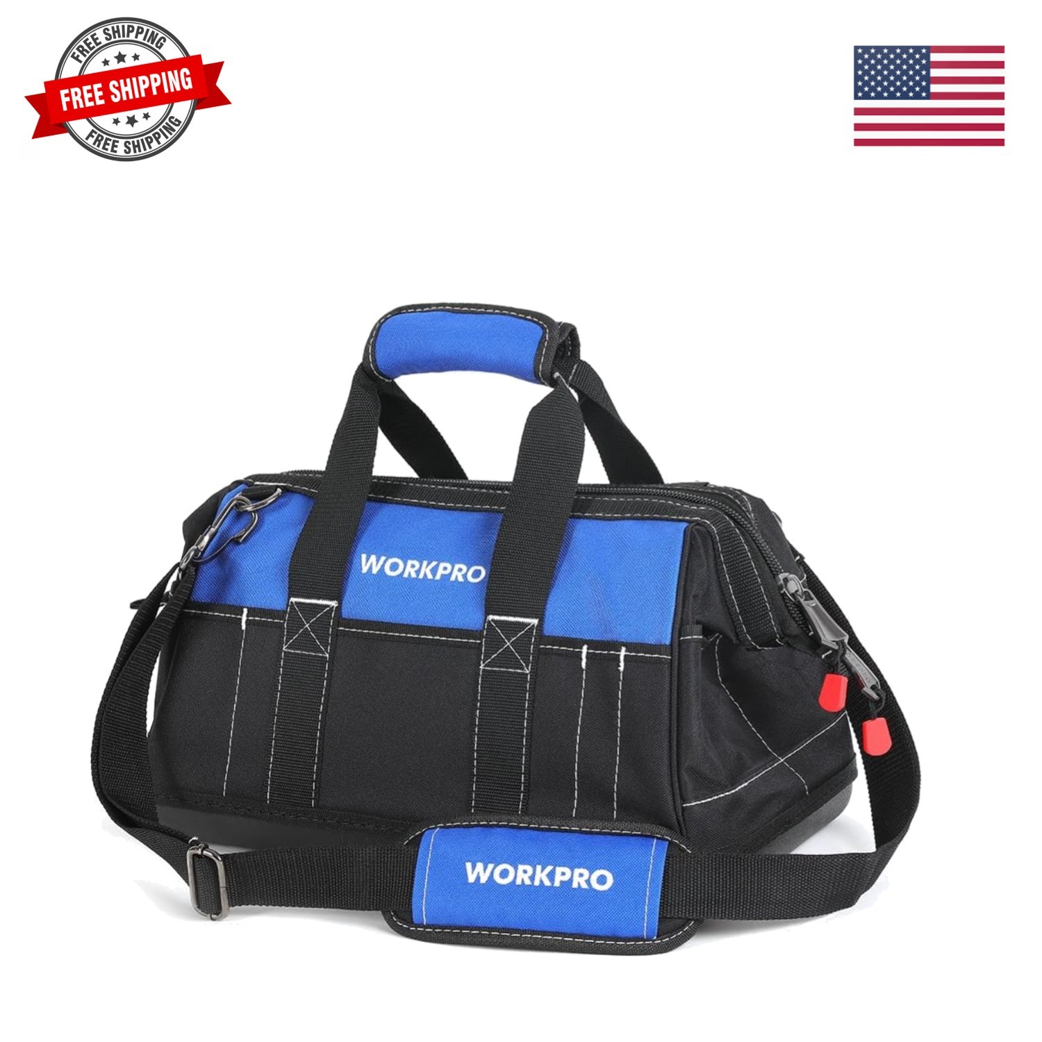 16-inch Wide Mouth Tool Bag with Water Proof Molded Base | Multi-Pocket, Heav…