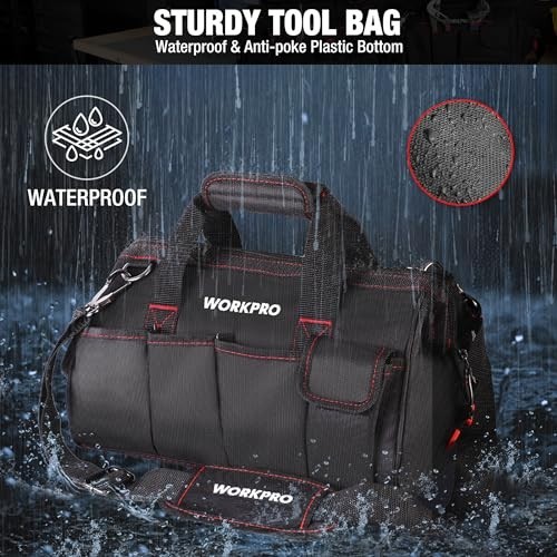 16″ Wide Mouth Tool Storage Bag with Waterproof Base, Heavy-Duty Organizer, Dura