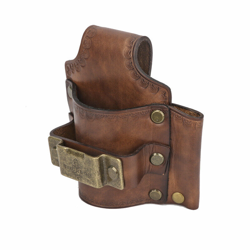 TOURBON Leather 3-in-1 Pocket Tool Belt Pouch Hammer Sheath Tape Measure Holder