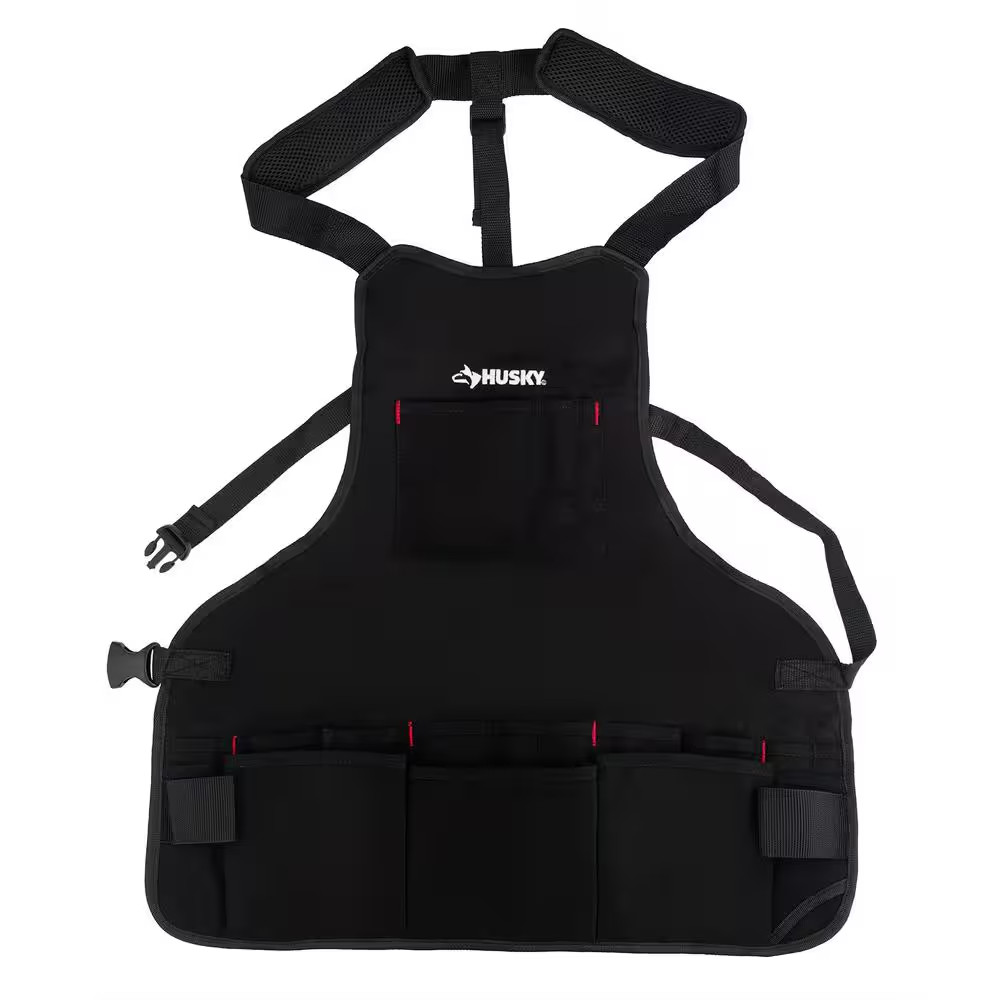Husky 23 In. 16-Pocket Black Canvas Bib Tool Work Apron
