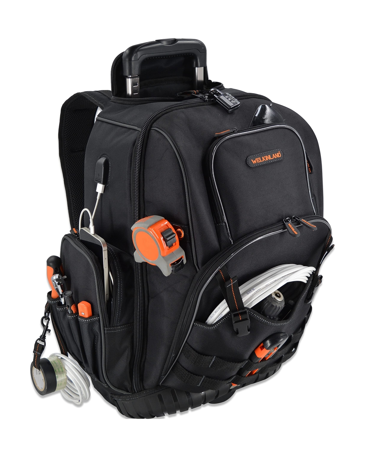 72Pockets Rolling Tool backpack, Large tool bag with wheels, Rolling Electric…