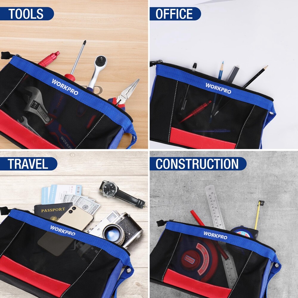 WORKPRO 12″ Tool Pouches with Zipper Heavy-Duty Small Tool Bag for Tool Storage