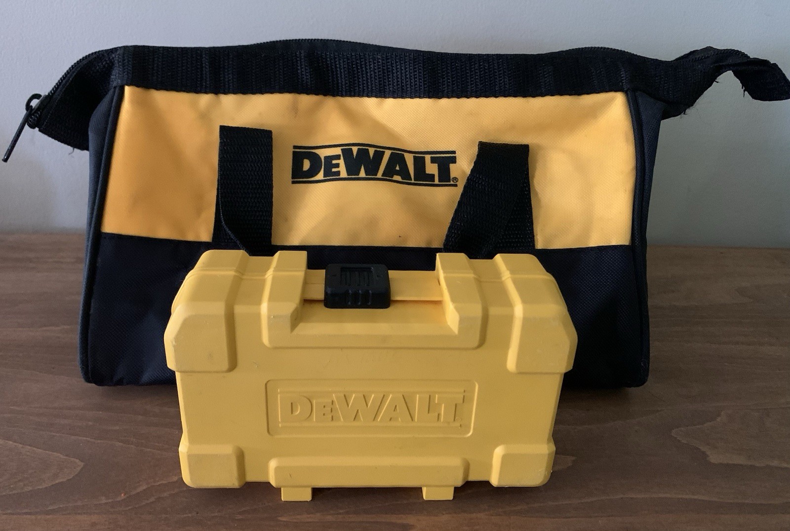 DeWalt Zipper Tool Bag Yellow Black Canvas & Small Dewalt Drill Bit Storage Case