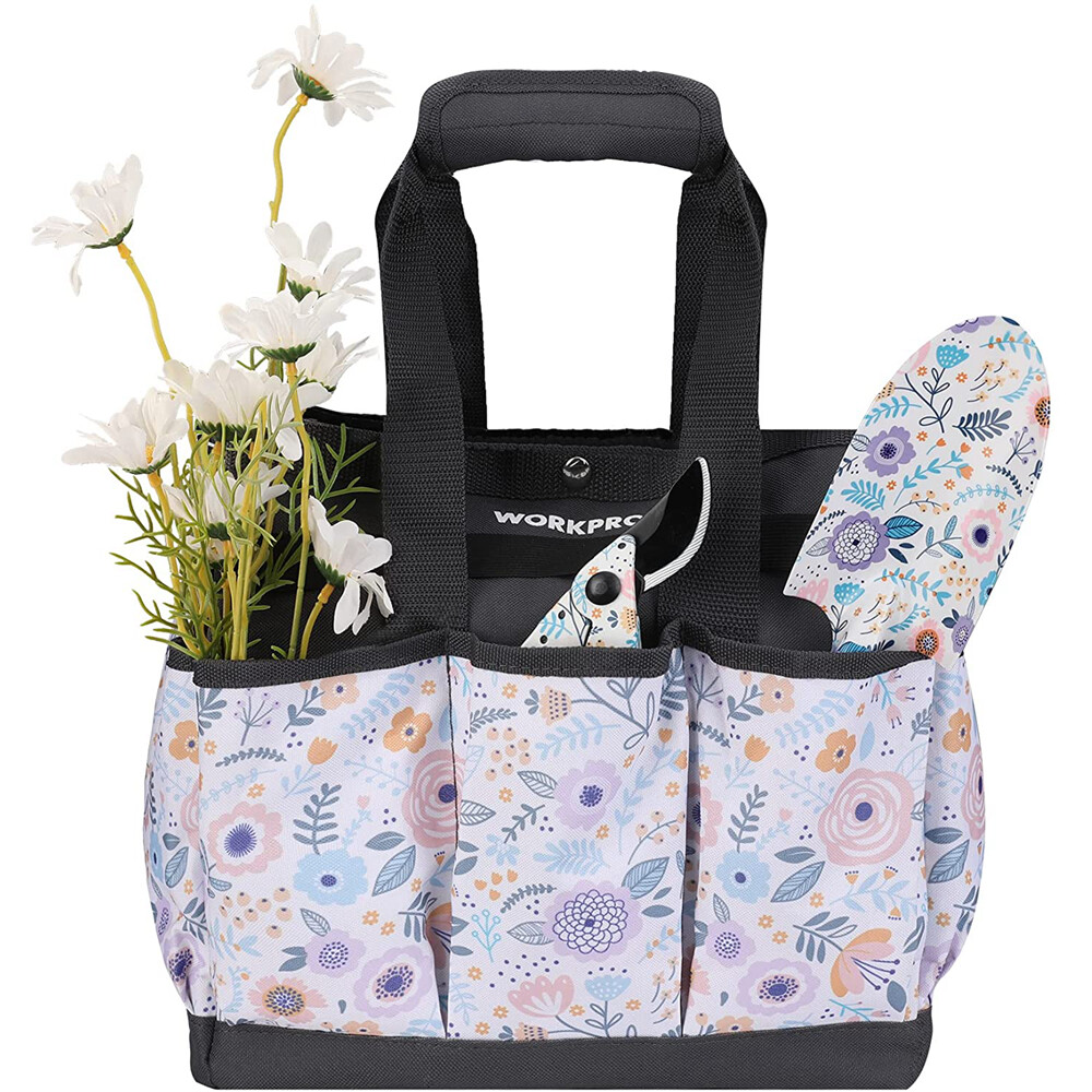 WORKPRO 9 Pockets Garden Tool Bag Heavy Duty Oxford Garden Tote Caddy 12x12x6″