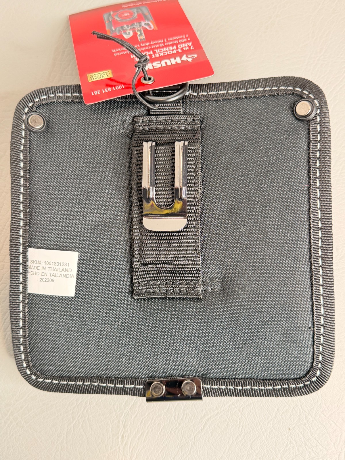 Husky 7 in. 3-Pocket Clip On Tool Belt Pouch Heavy Duty Storage