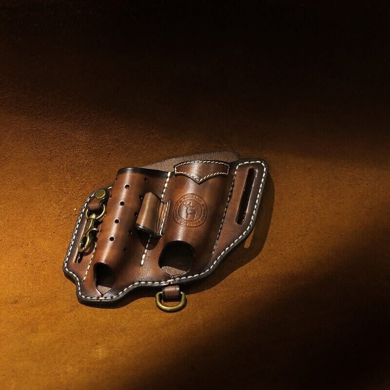 Leather EDC Multitool Pouch Flashlight Holder Knife Sheath Belt Holster-TOURBON