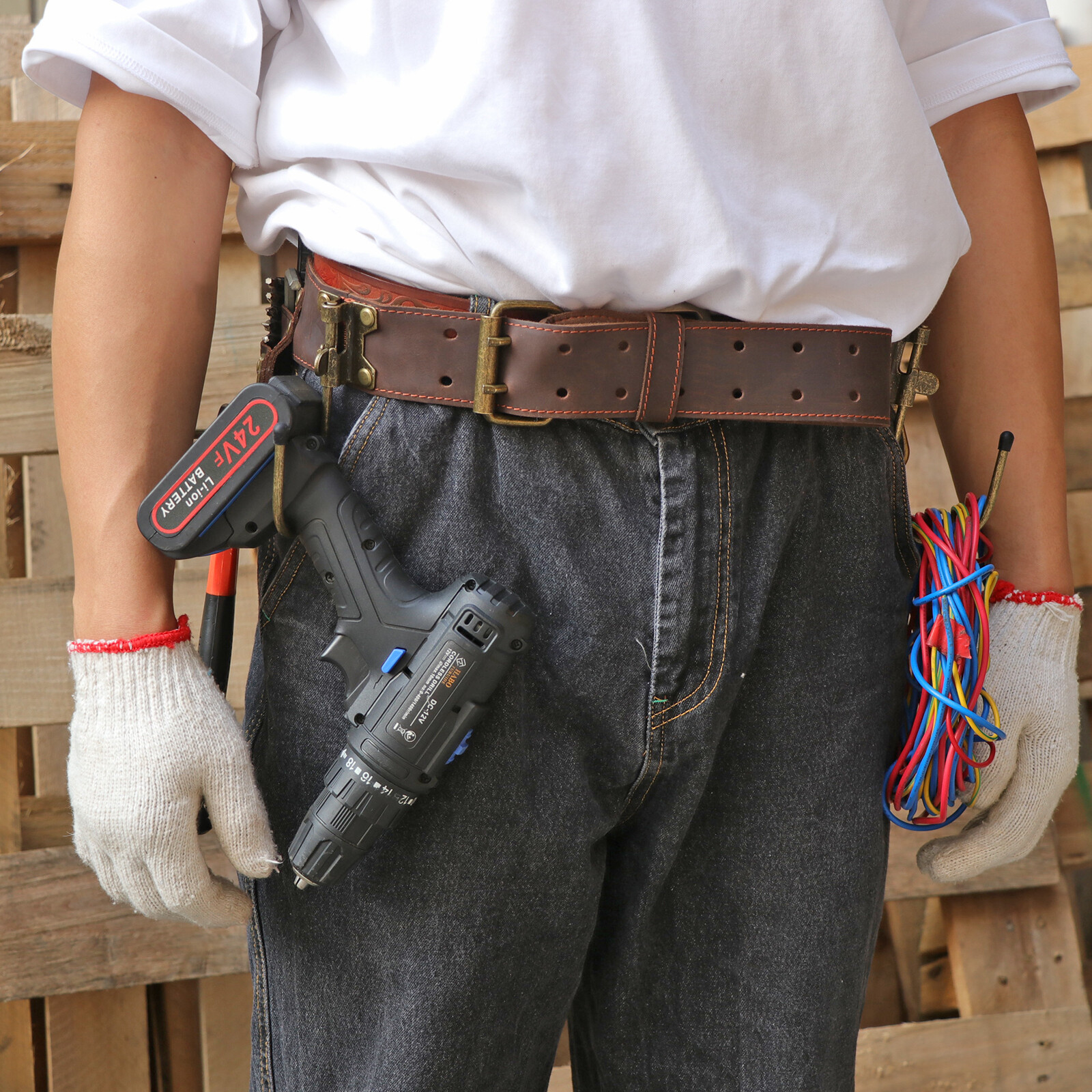 TOURBON 2inch Tools Belt Hammer Hooks Axe Holder Tape Measure Drill Holster Rig