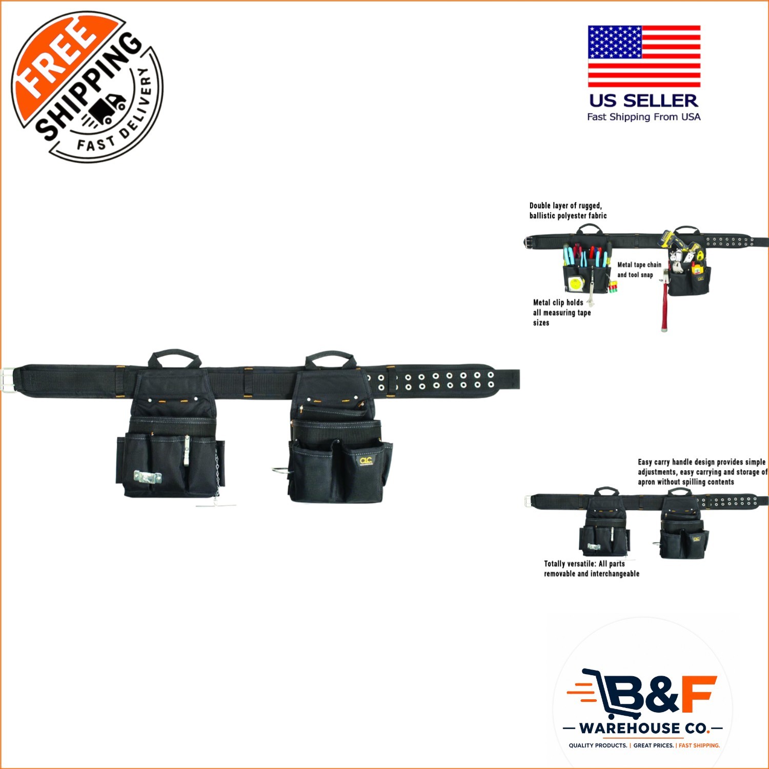 Versatile Black 20 Pocket Tool Belt – Adjustable 29-46 inches for Professionals