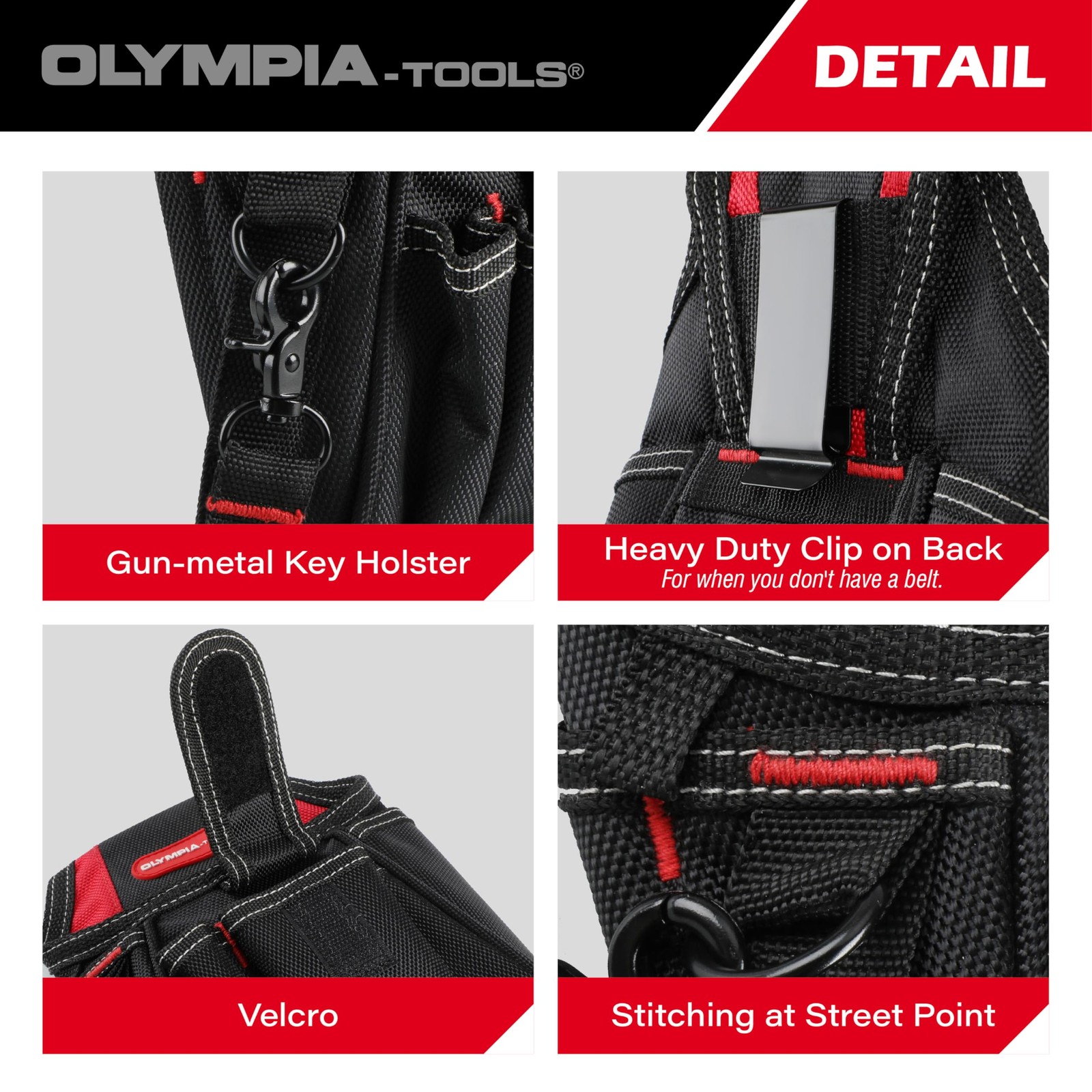 7 Pocket Tool Pouch With Belt Clip Black Red Electrician Carpenter Holster Bag