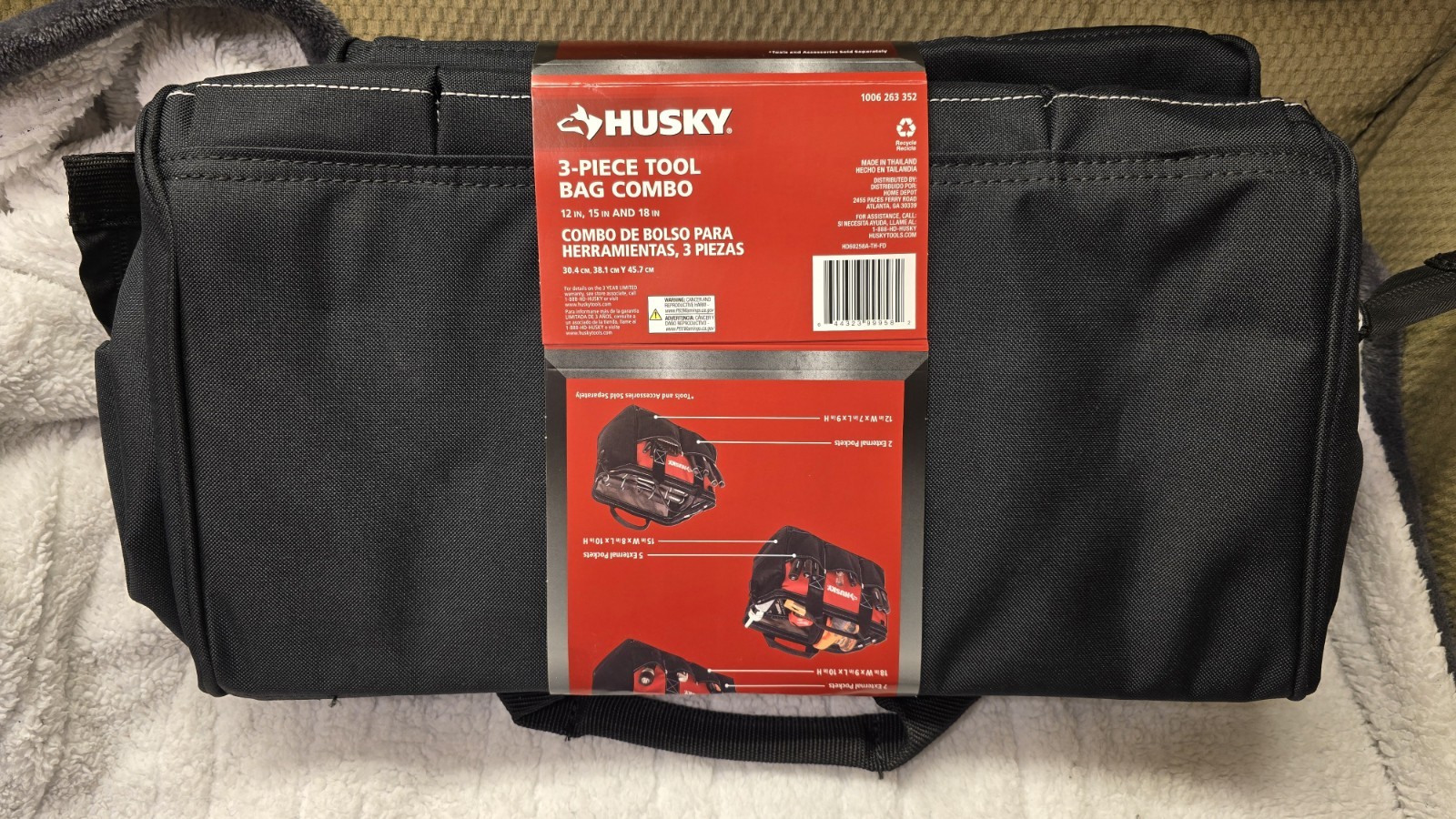 Husky 3-Piece 18 in. 15 in. 12 in. Tool Bag Combo with Water Resistant Fabric