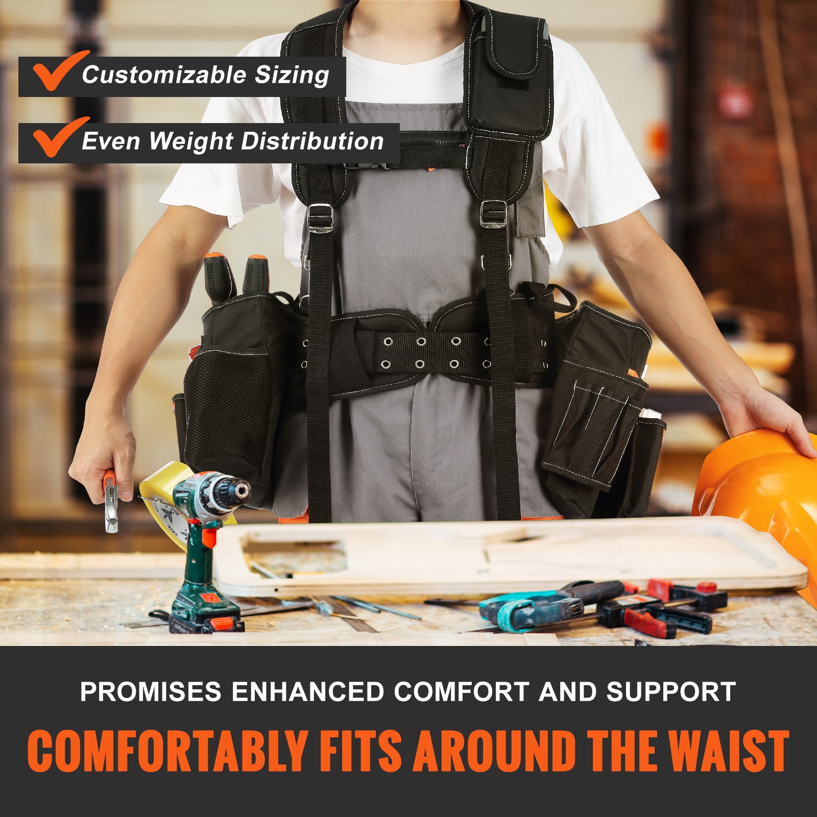 Uimoso Tool Belt with Suspenders Adjustable Carpenter Tool Pouch 600D Polyester