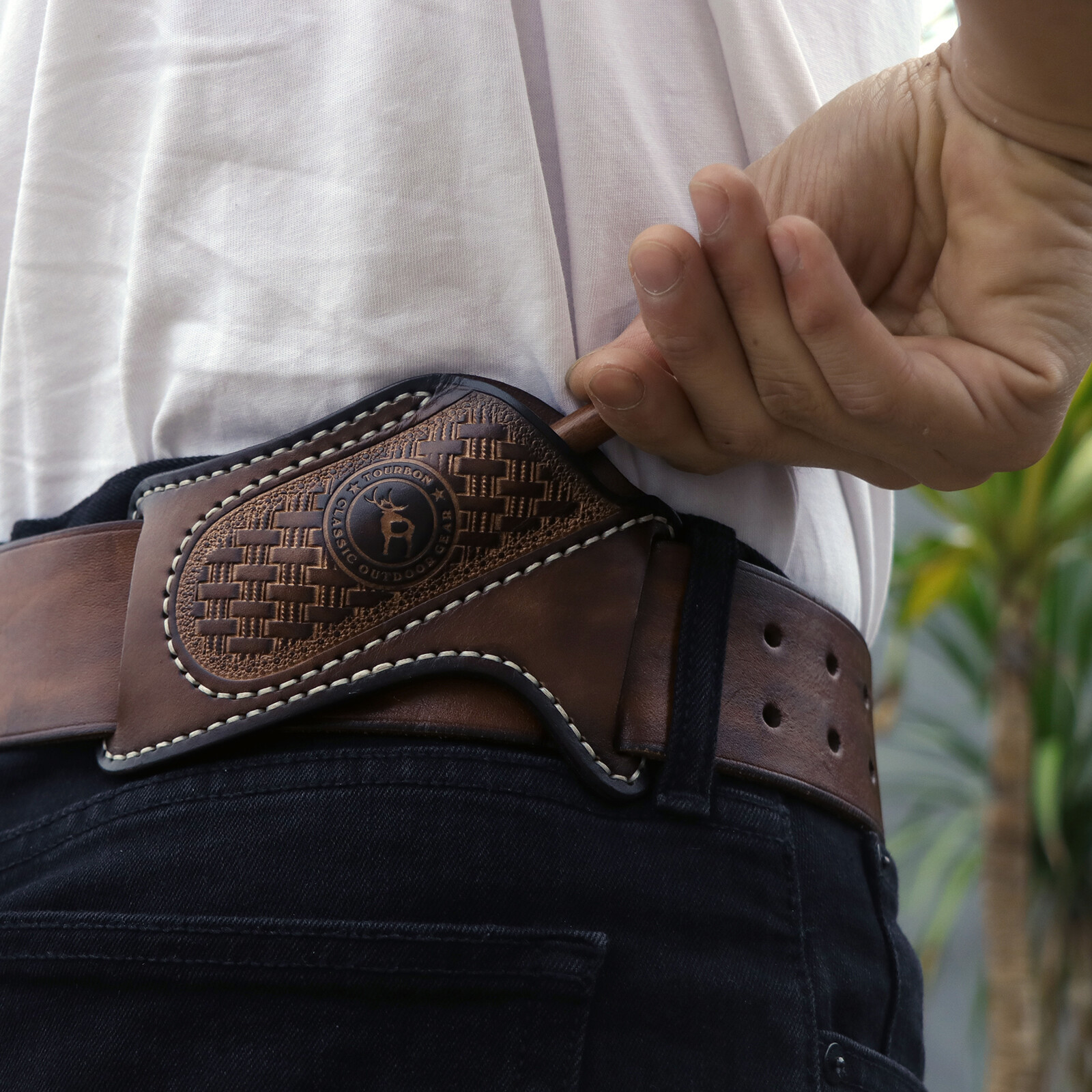 TOURBON Leather Folding Blade Knife Sheath Belt Pouch EDC Knives Pocket Camping