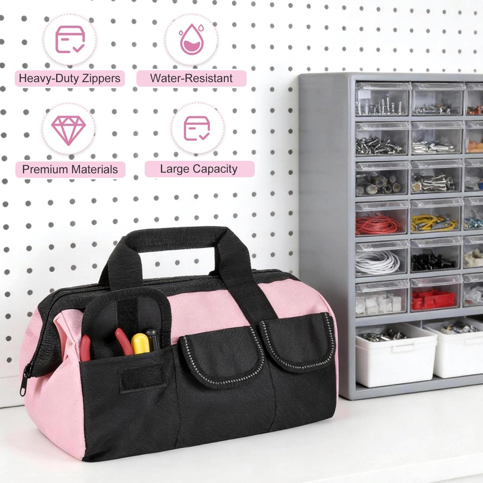 3 Pack Pink Tool Bag for Women, 13 Inch Heavy Duty Water-Resistant Tool Organ…