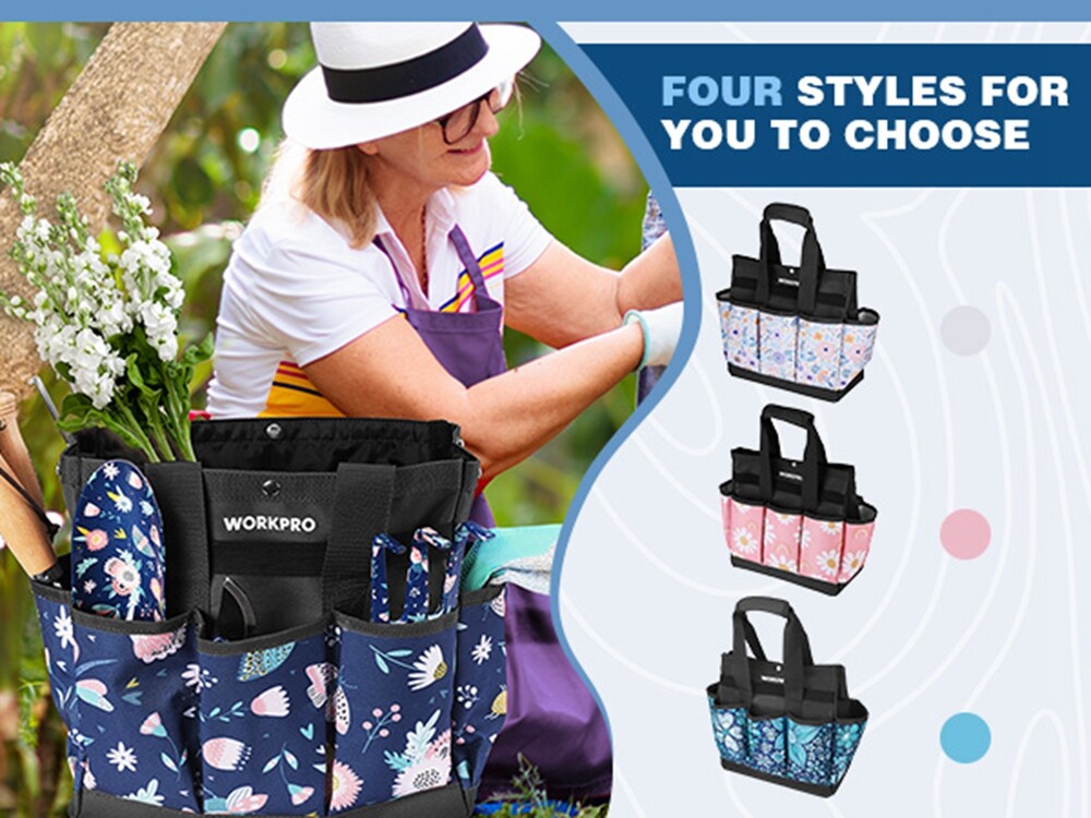 WORKPRO 12″ Garden Tool Bag Tote Bag Heavy Duty 9 Pocket Oxford Tool Storage Bag
