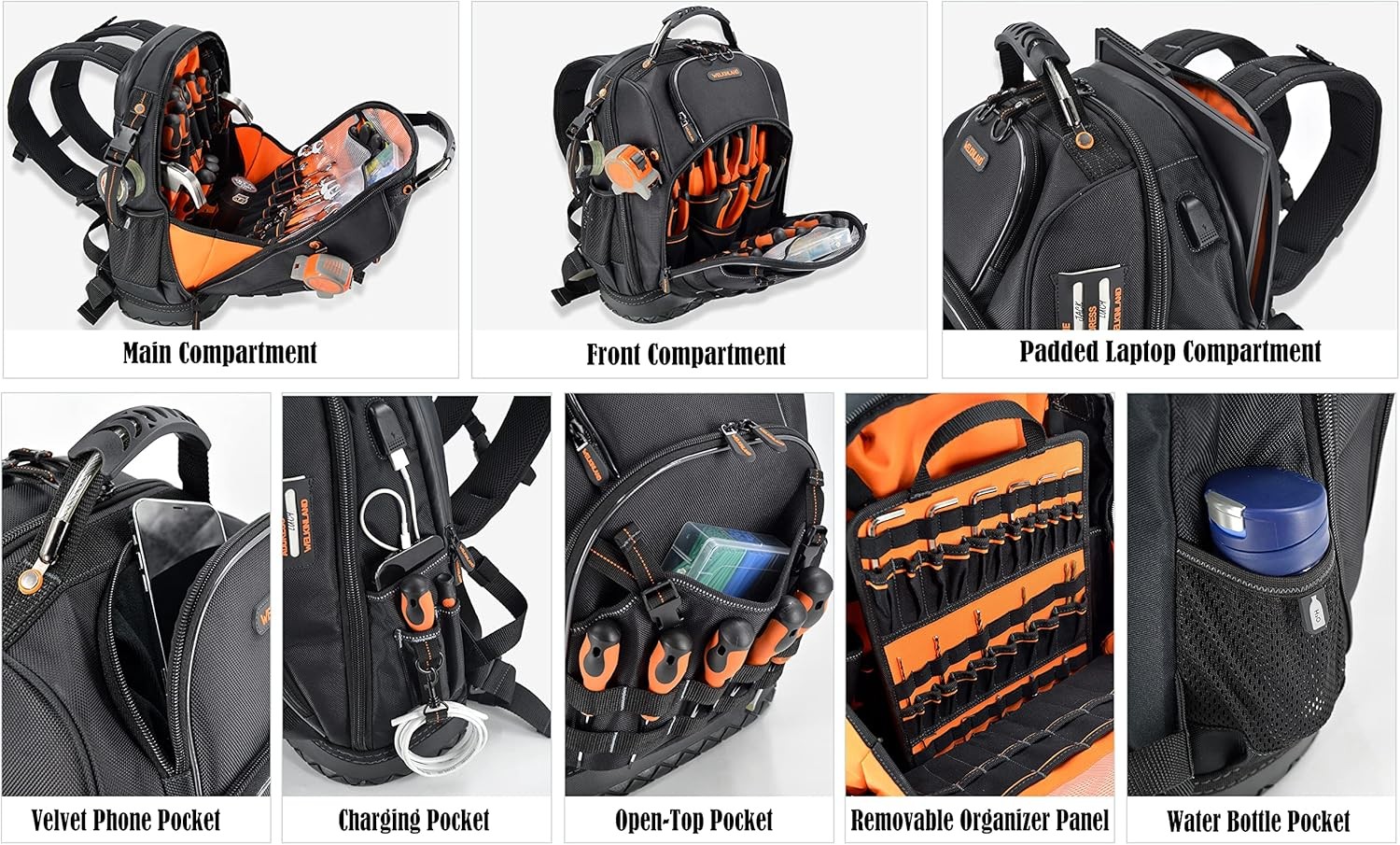 WELKINLAND 77-Pockets Electricians Tool Backpack, Tool Backpack For Men