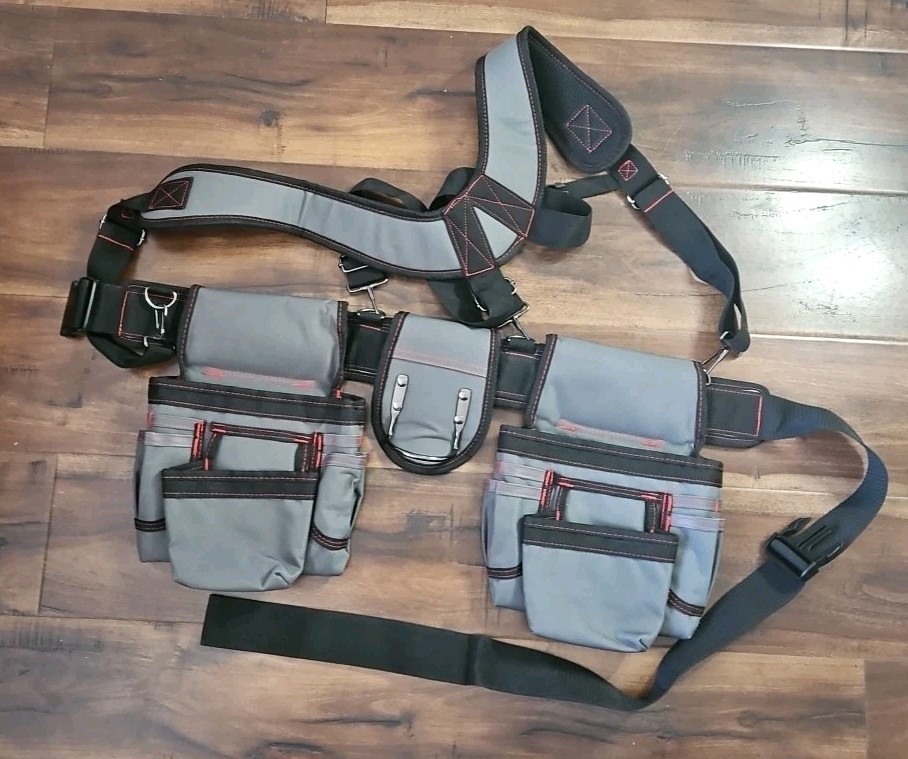 Tool Belt with Suspenders Adjustable Carpenter Tool Pouch Combination Tool Bag