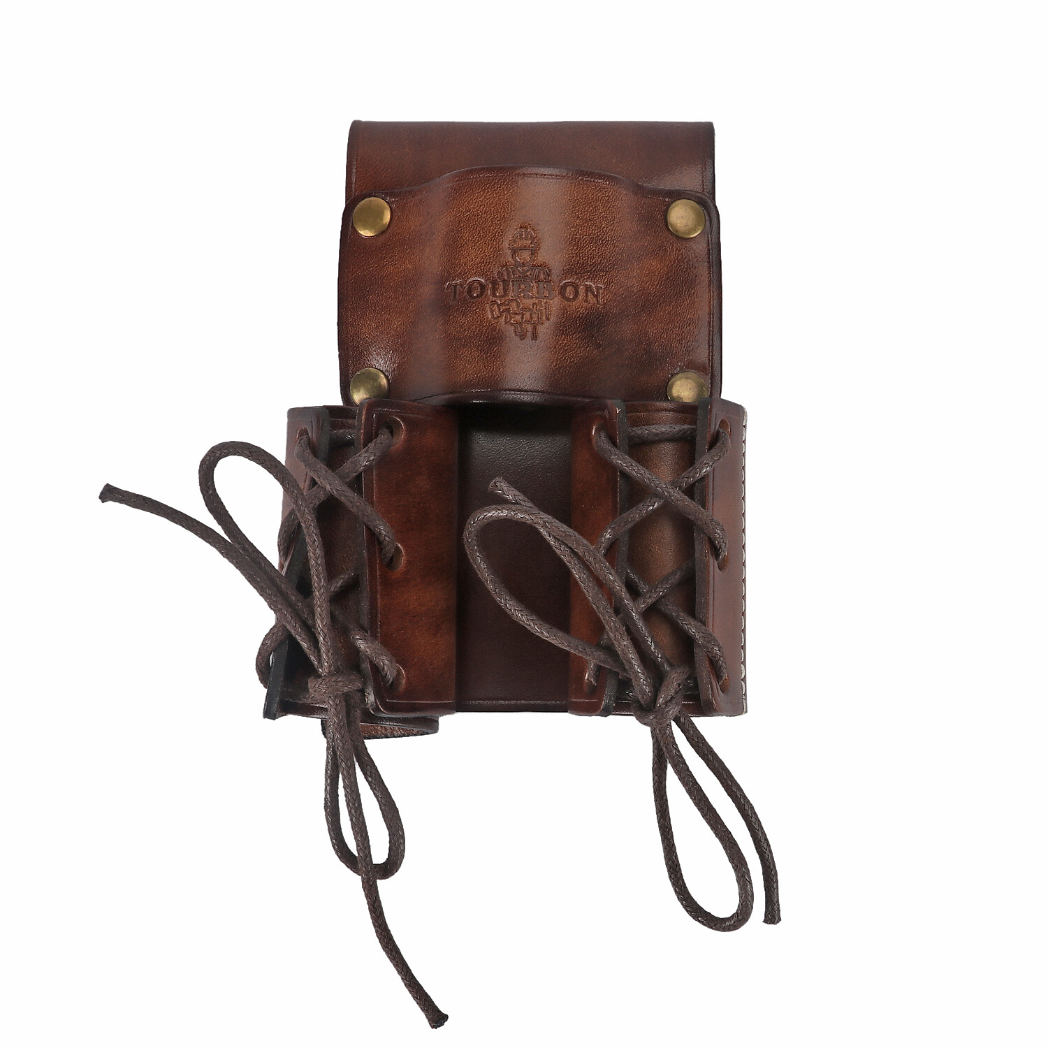 TOURBON Genuine Leather Double Bull Pins Holder Spud Wrench Carrier Tools Sheath