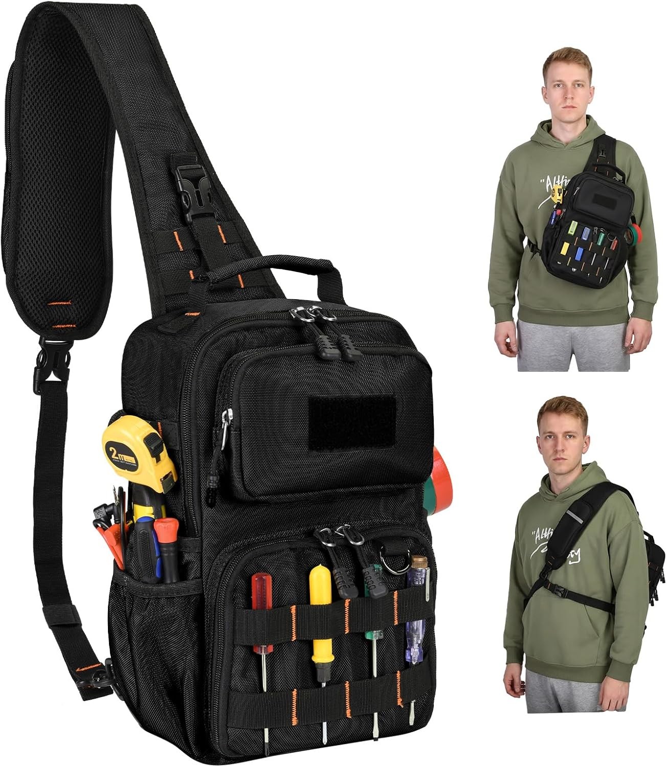 Tactical Electrician & HVAC Tool Chest Bag with 3-Point Harness, 15-Pocket 16…