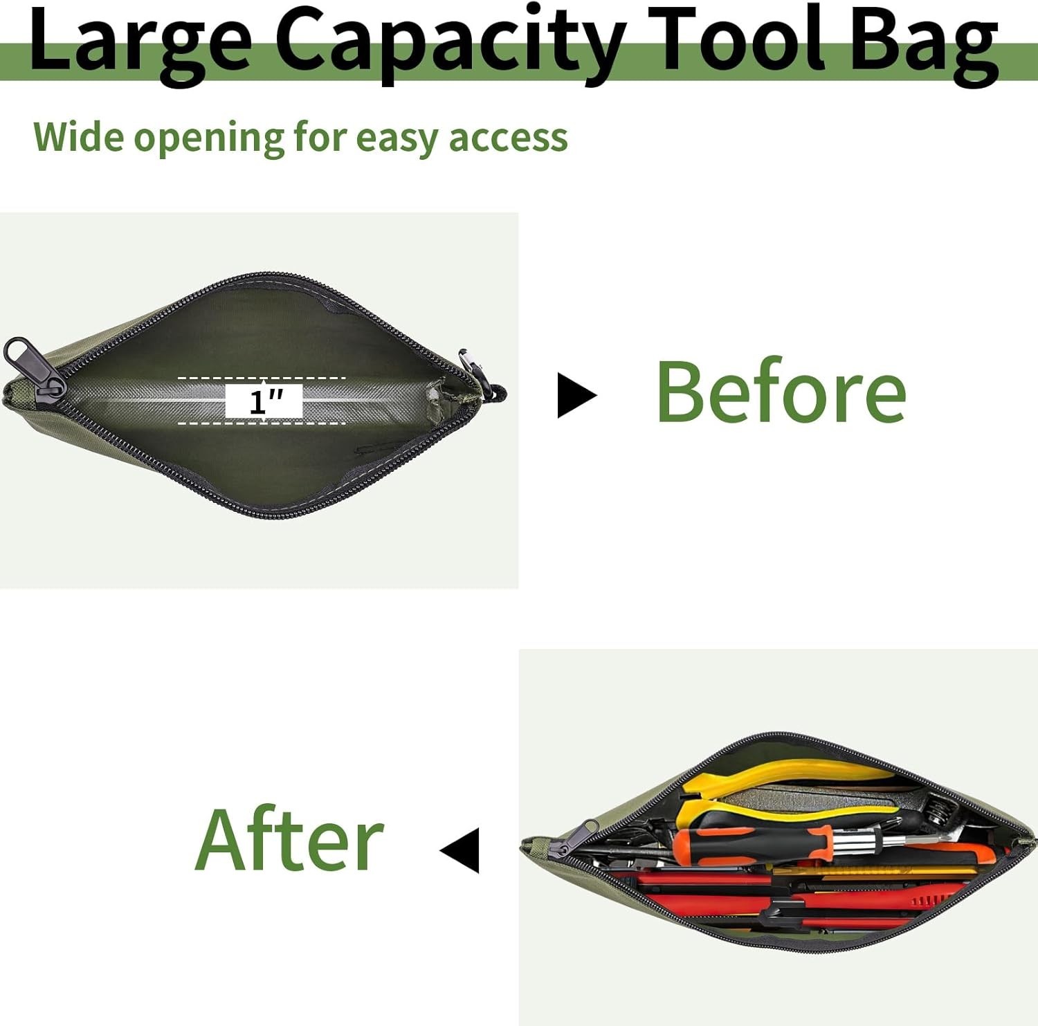 3-Pack Tool Pouches with Zipper & Carabiner Heavy Duty Utility Storage Bags