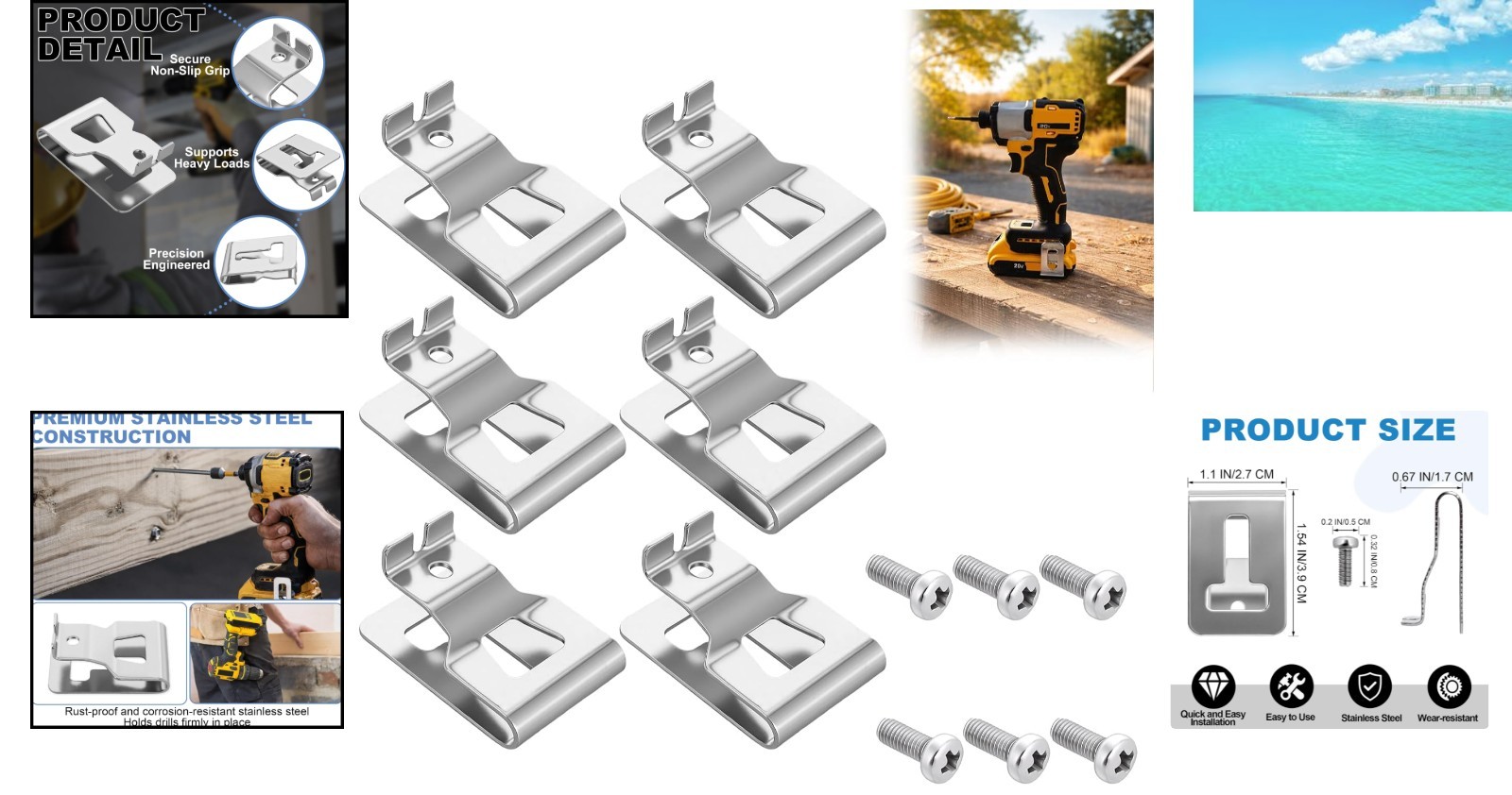 6-Pack Stainless Steel Drill Belt Clips for 20V DeWALT Tools – Easy Install Kit