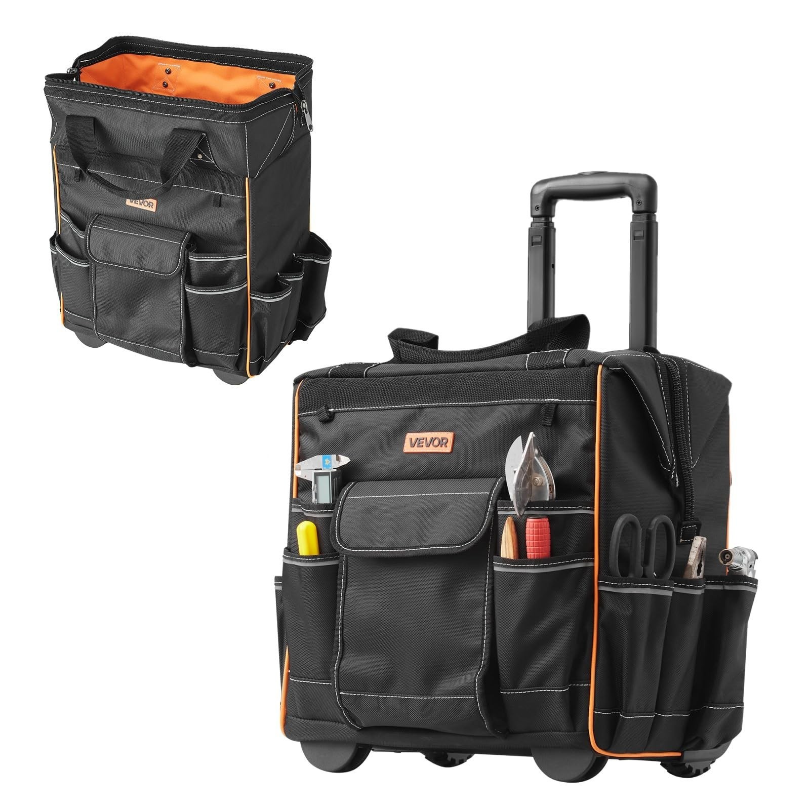 Heavy Duty 15″ Rolling Tool Bag on Wheels, 110 lbs Capacity, 25 Pockets, Adjusta