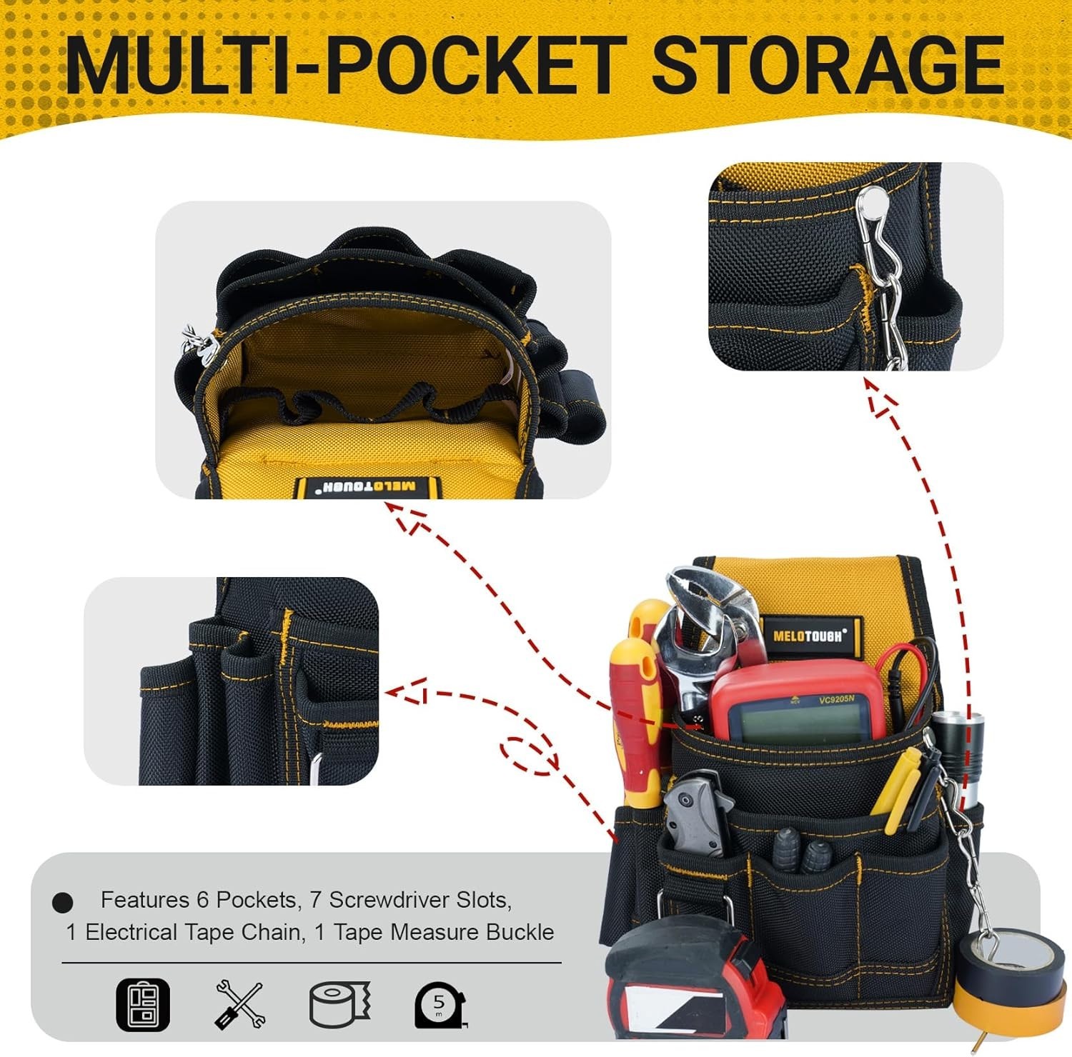 Electrician Tool Pouch Tool Belt Pouches Multiple Pockets Tool Organizer for Te