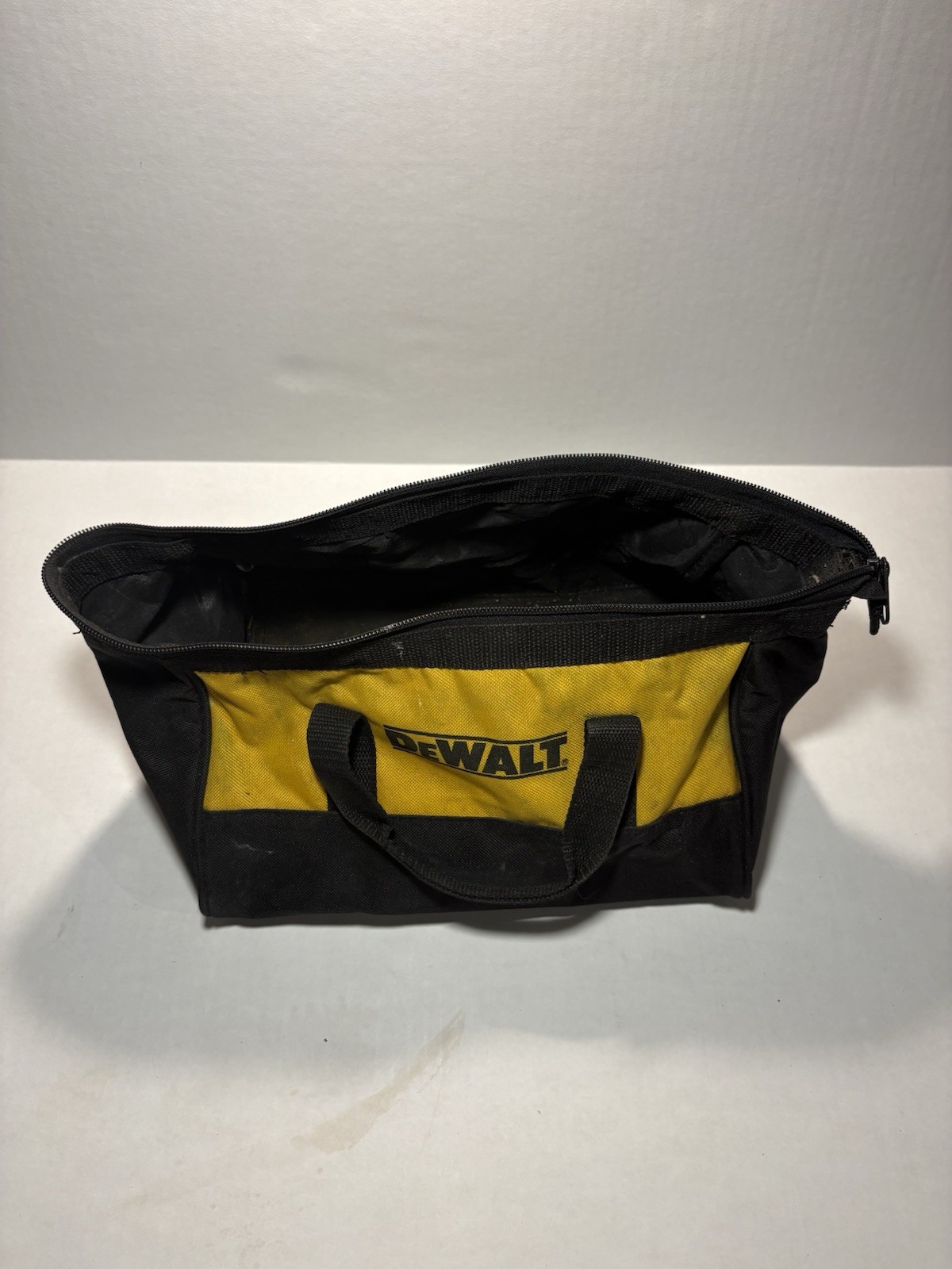 DEWALT Black and Yellow Fabric Tool Bag with Handles and Zipper Closure USED