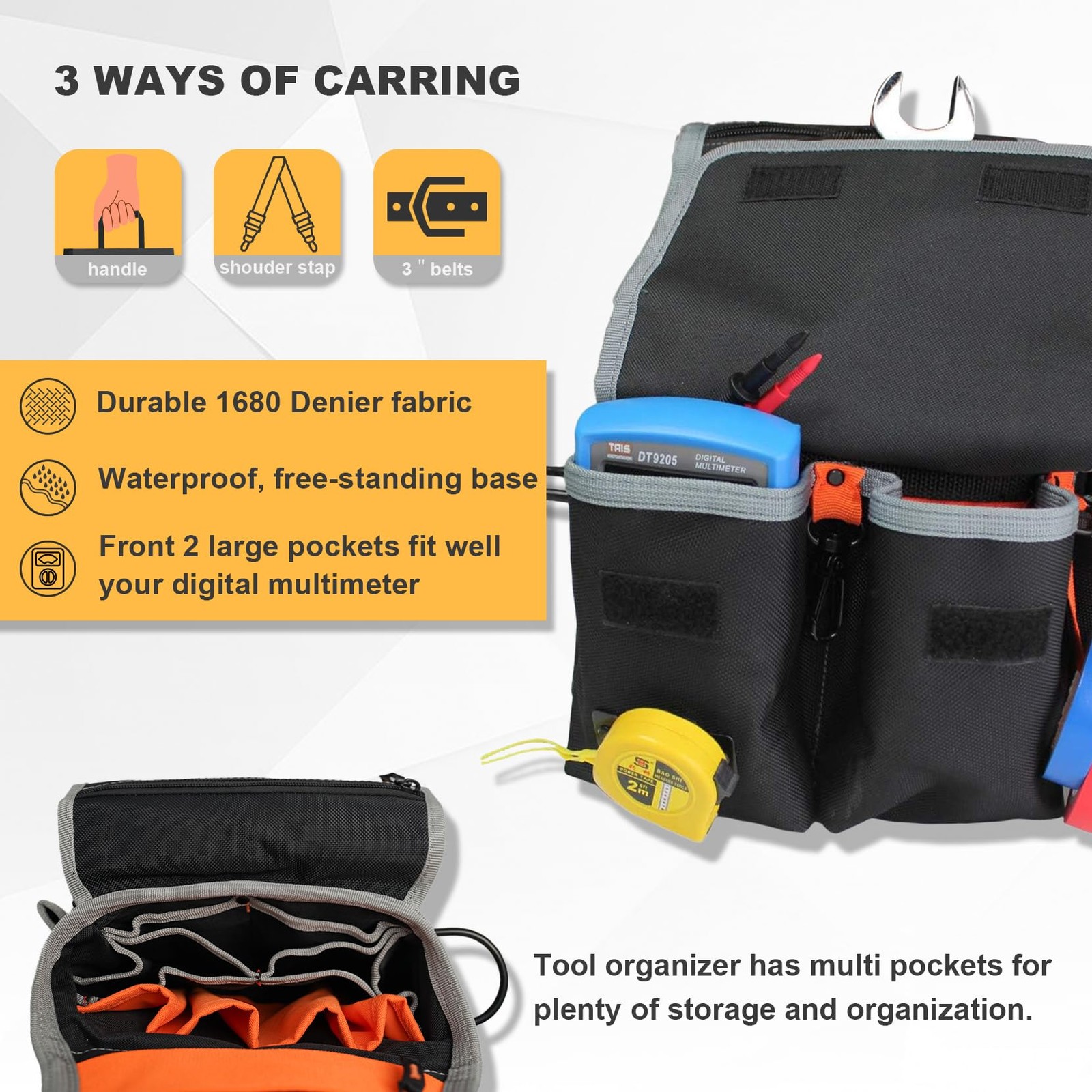 MELOTOUGH Electrician Tool Pouch Bag with Shoulder Strap 20 One size, BLACK