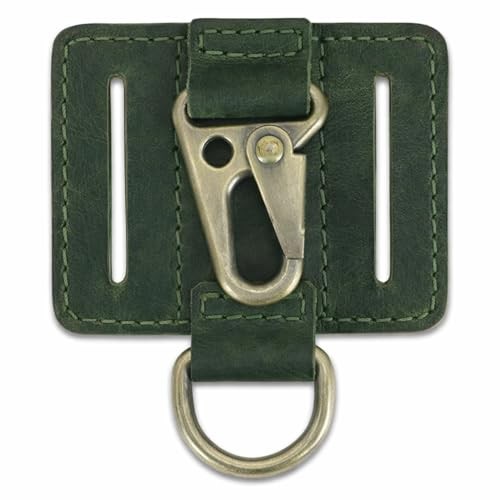 Heavy Duty EDC Leather Key Ring Keychain Holder with Belt Loop, Key Fob Green