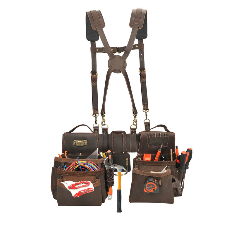 TOURBON Suspenders Carpenter Heavy Duty Chest Strap & Tool Belt Pouch Holster US