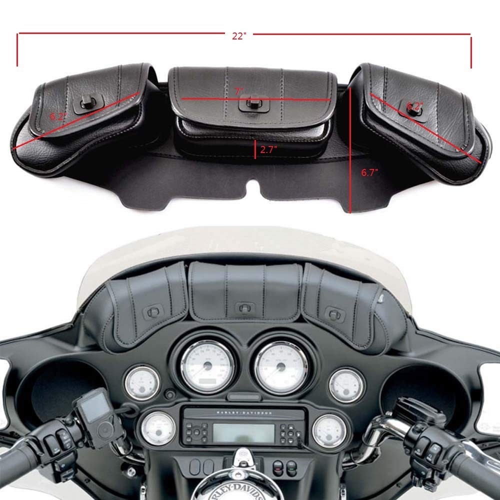 Black Motorcycle Windshield Bag Saddlemen Fairing 3 Pouch Bag Fits For Harley…