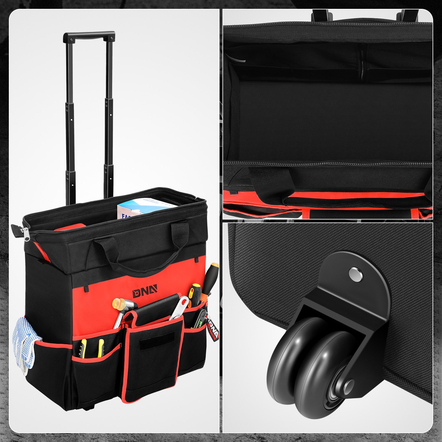 18in Large Canvas Rolling Tool Bag Organizer w/ Telescoping Handle & wheels